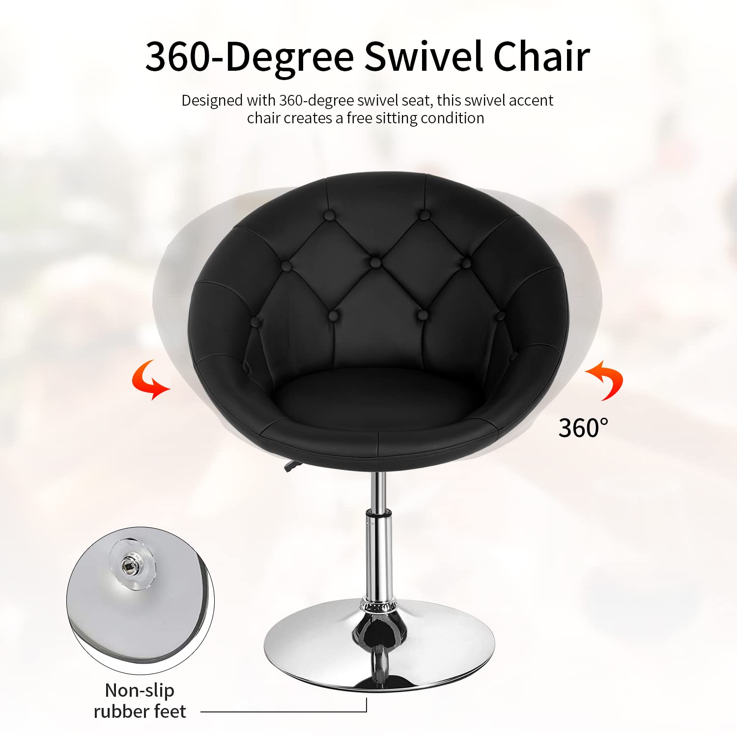 Modern Adjustable Swivel Makeup Chair - PU Leather Vanity Stool with Round Back, Height Adjustable for Living Room, Bedroom & Dressing Room - Grey Accent Chair for Makeup Table, Small Desk & Beauty Salon