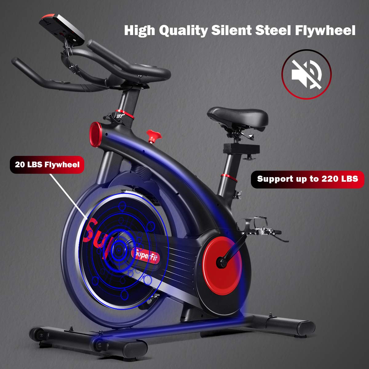 Goplus Indoor Cycling Bike - Silent Belt Drive Exercise Bike with Phone Holder, Adjustable Seat & LCD Monitor - Home Gym Equipment for Cardio, Weight Loss & Fitness Training (Perfect for Small Spaces & Apartment Workouts)