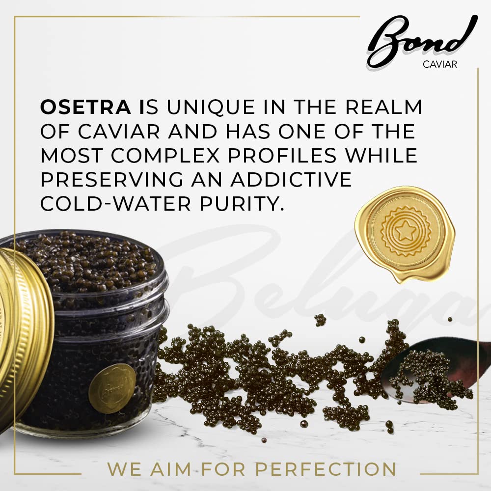 Premium Bond Siberian Osetra Aurora Caviar - World-Renowned Malossol Fish Roe with Sea Salt, Small to Medium Pearls (2oz/56g) | Overnight Delivery | Luxury Gourmet Gift for Weddings, Anniversaries & Fine Dining Experiences