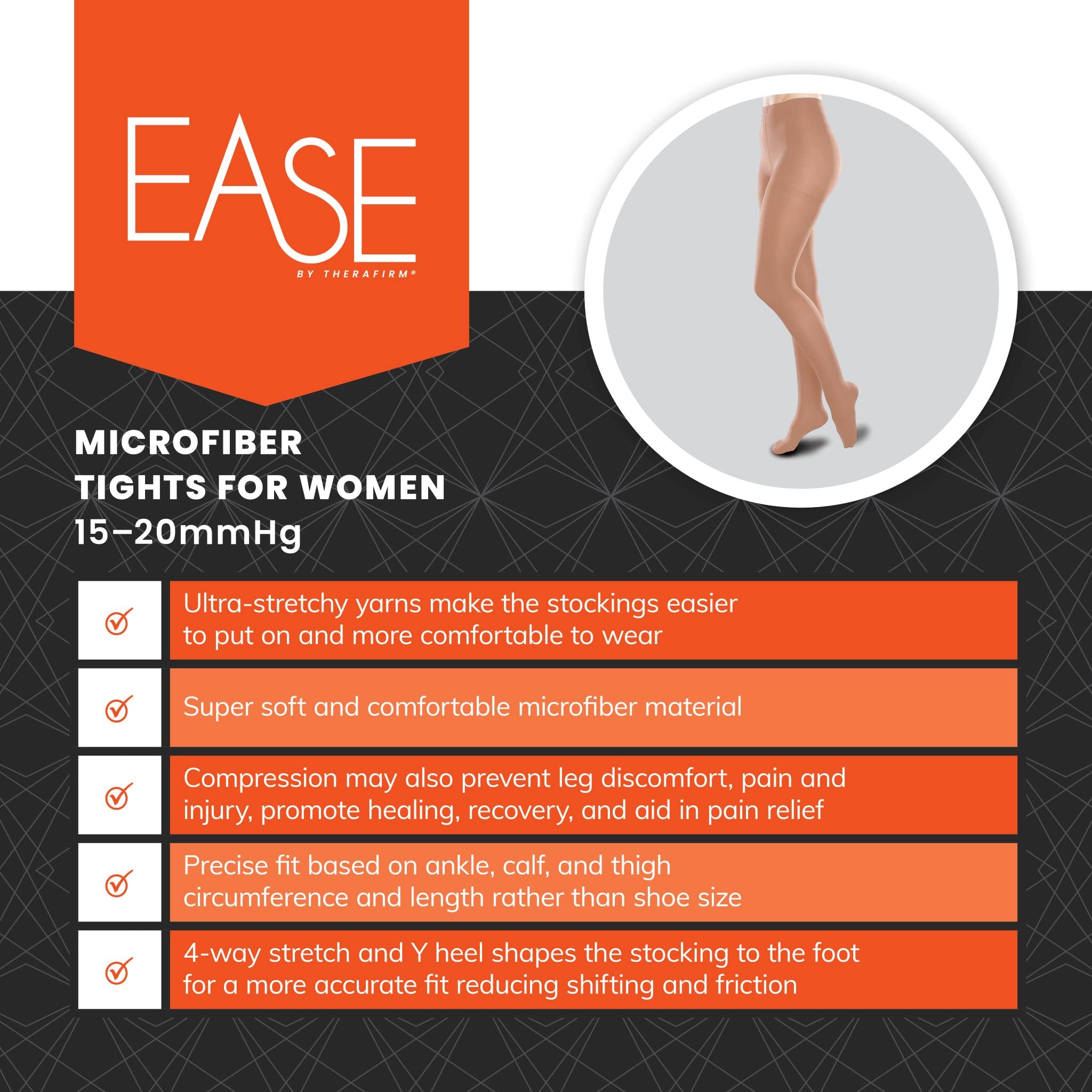 Ease Microfiber Tights 15-20mmHg Medical Compression Socks for Women & Men - Circulation Support, Varicose Veins Relief, Comfortable for Travel, Work & Daily Wear