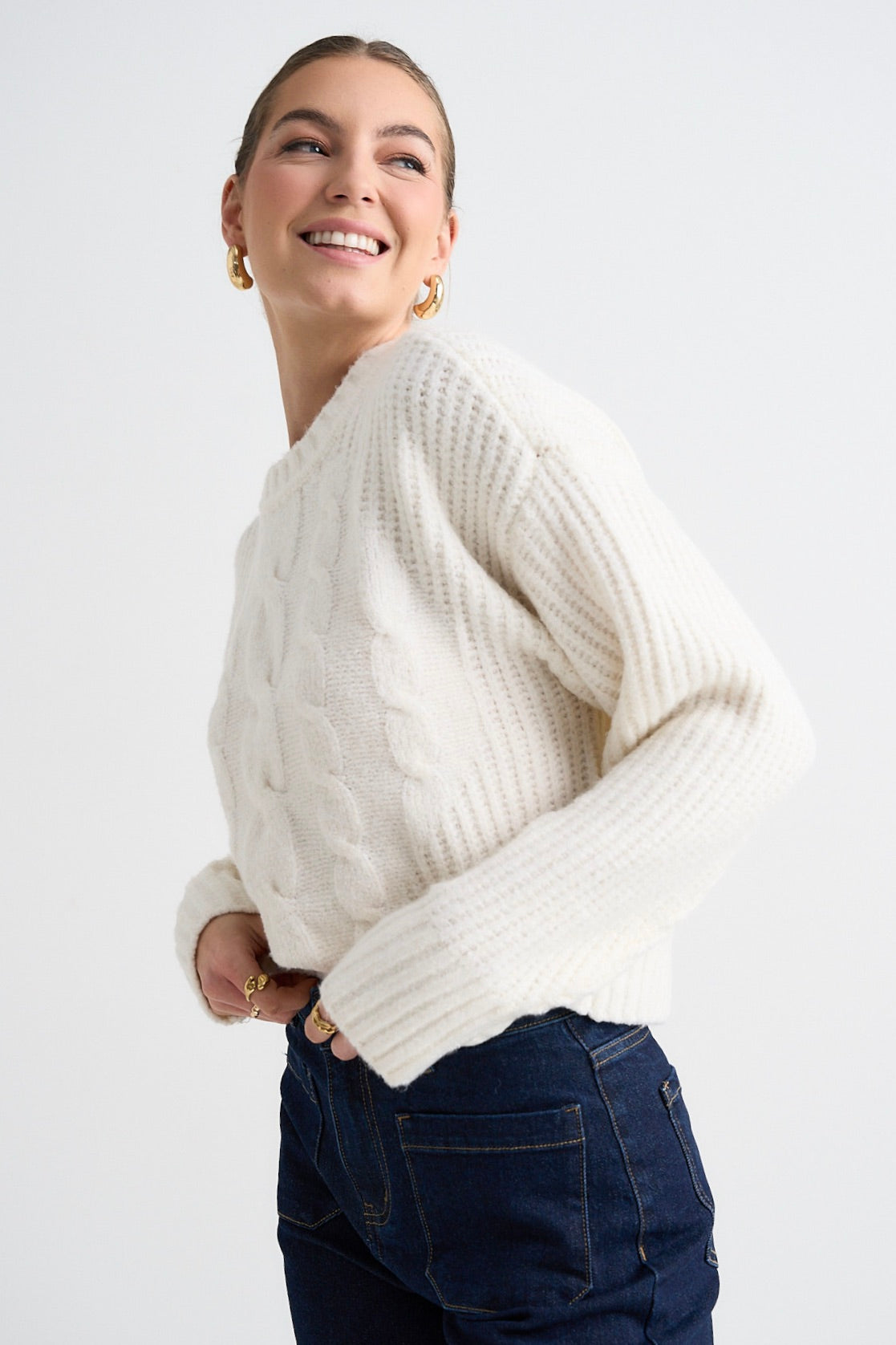 Nexus Ivory Cable Knit Sweater for Women - Soft Chunky Knit Pullover for Fall & Winter - Cozy Casual Wear for Office, Outing and Date Nights