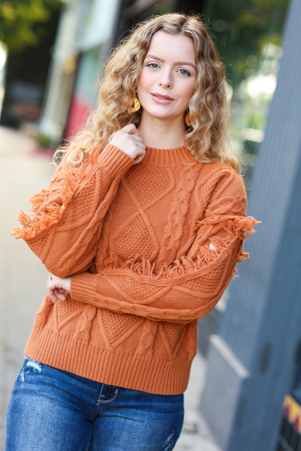 Joyful Days Rust Cable Knit Tassel Fringe Sweater for Women - Cozy Autumn Winter Pullover with Boho Chic Style | Perfect for Fall Outfits, Holiday Parties & Casual Wear