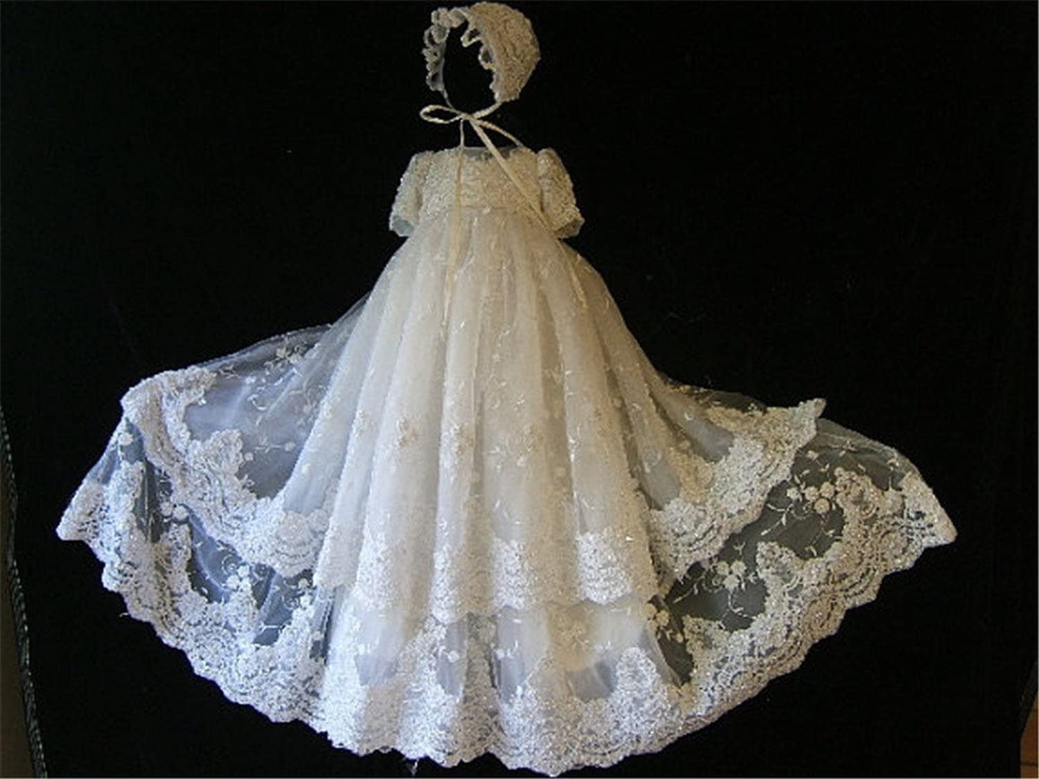 Elegant 2-Layer Ivory Long Christening Gowns for Baby Girls - Perfect for Baptism, First Communion & Special Occasions