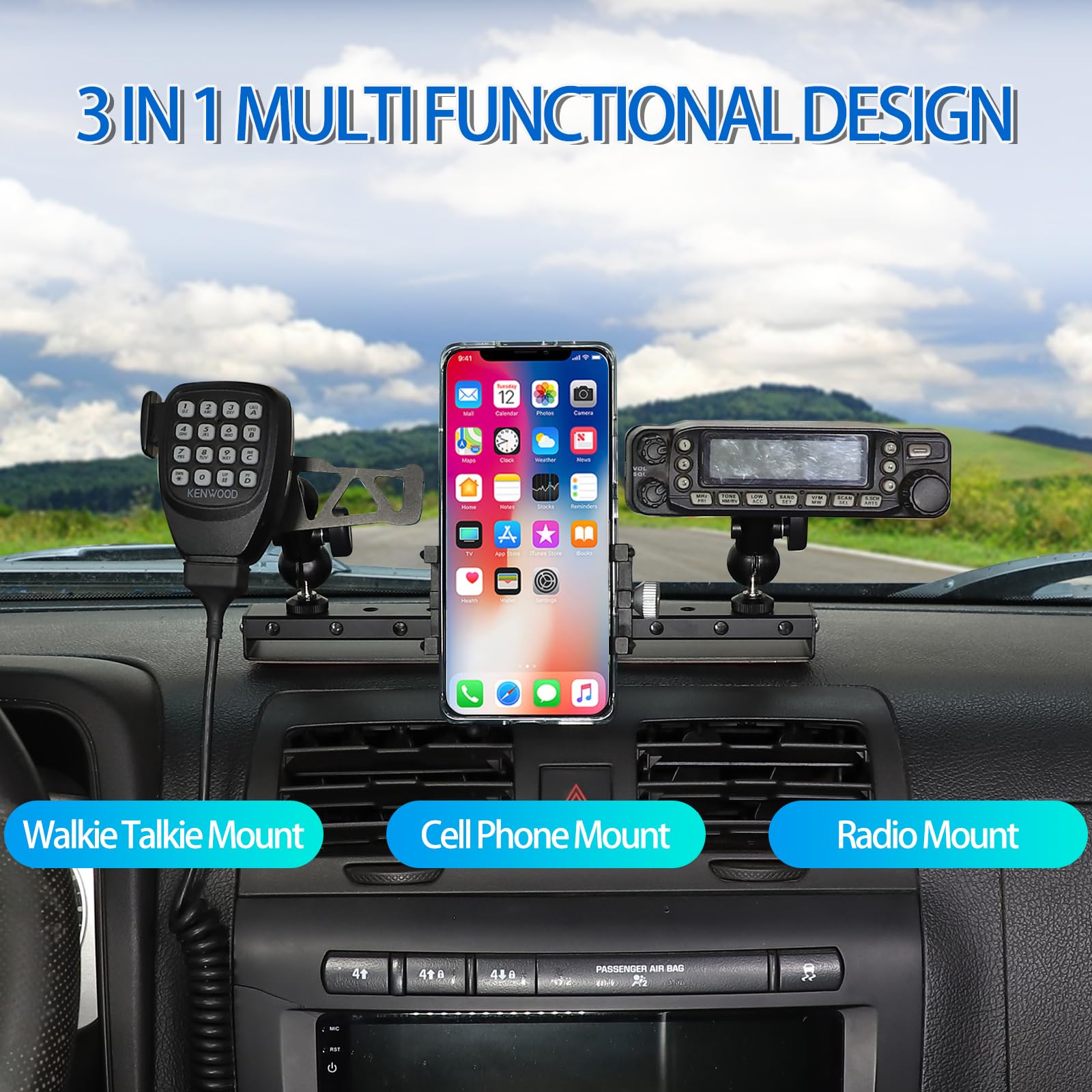 Universal Car Phone Mount & Walkie Talkie Holder Set - Compatible with Hummer H3 2005-2009 Models | 3-Piece Dashboard & Air Vent Phone Stand for Hands-Free Driving, Off-Road Adventures & Work Communication
