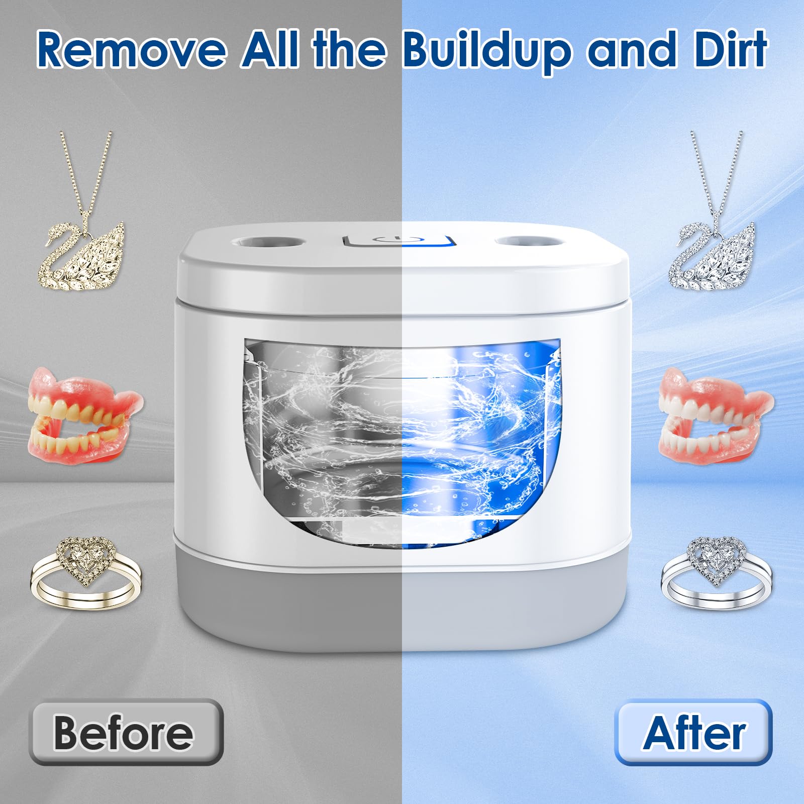 Ultrasonic Retainer Cleaner with UV Light - 45000Hz Dental Appliance Cleaner for Dentures, Aligners, Mouth Guards & Toothbrushes | Jewelry Cleaning Machine with 2 Modes & Timer | Perfect for Daily Oral Care & Jewelry Maintenance