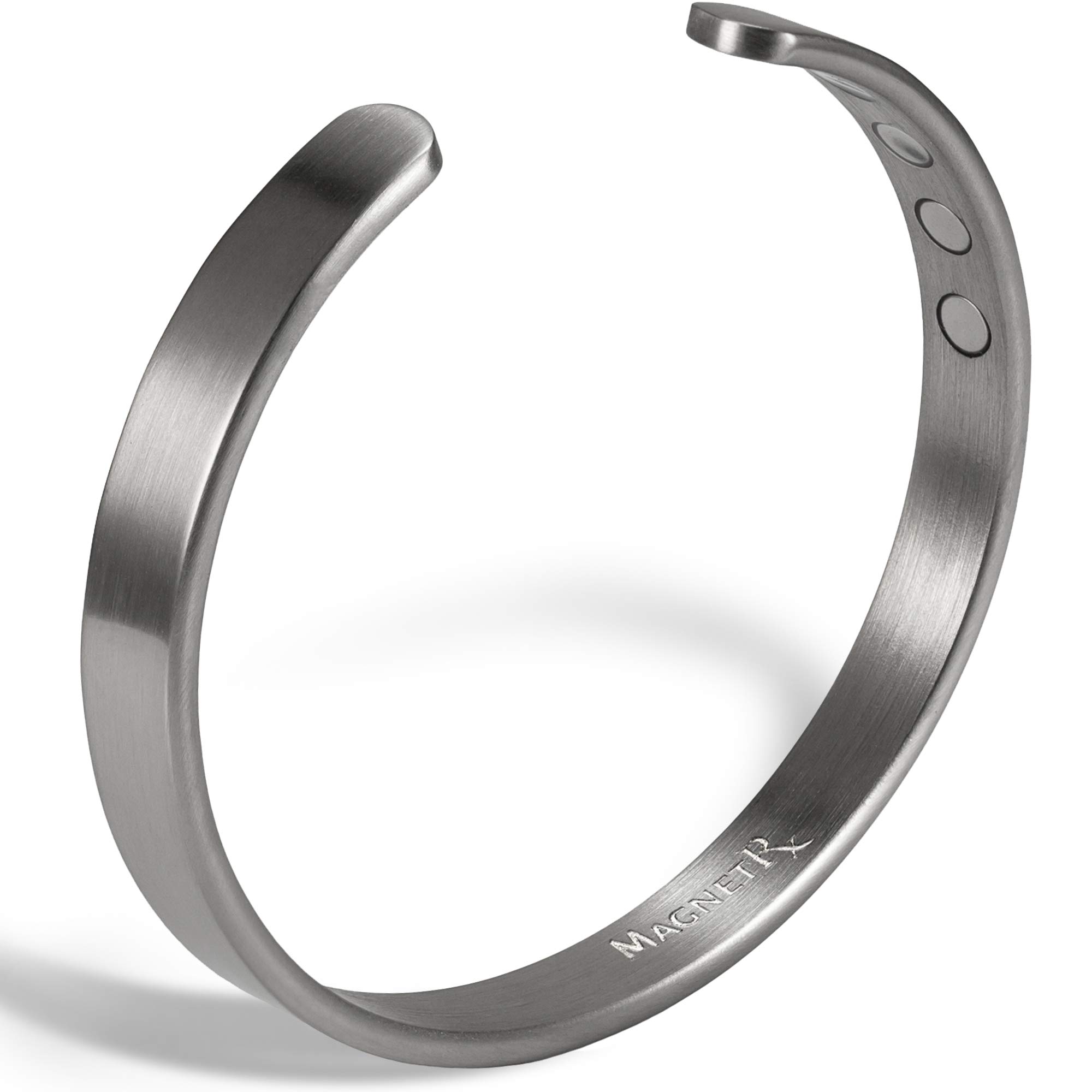 MagnetRX® Magnetic Bracelets for Men - Pain Relief for Golf & Tennis Elbow, Improved Balance - Elegant Stainless Steel Bangle Cuff (Brushed Silver, Small) - Perfect for Sports, Work & Daily Wear