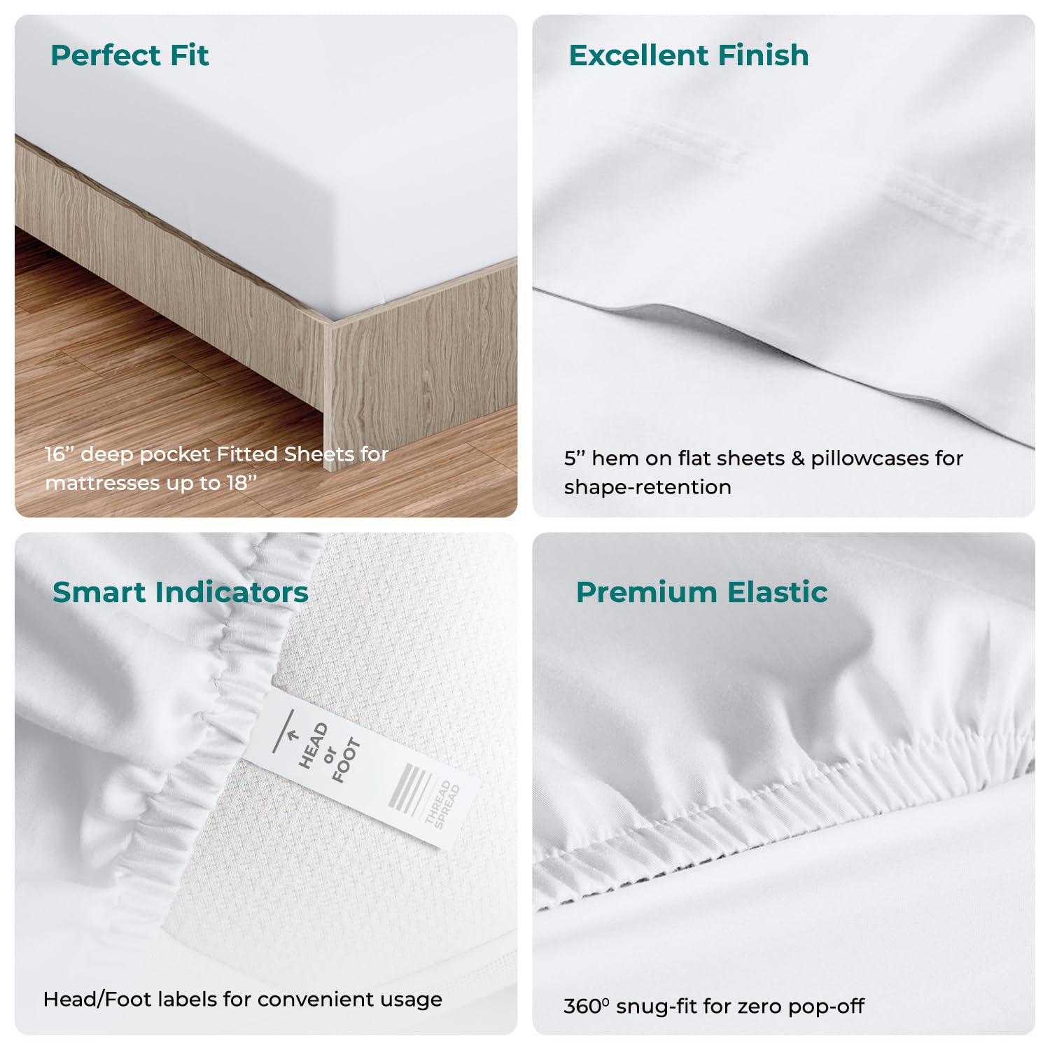 80% Cotton 20% Bamboo Viscose Split King Sheets - 5 Piece Silky Soft Cooling Luxury Bedding Set with 16