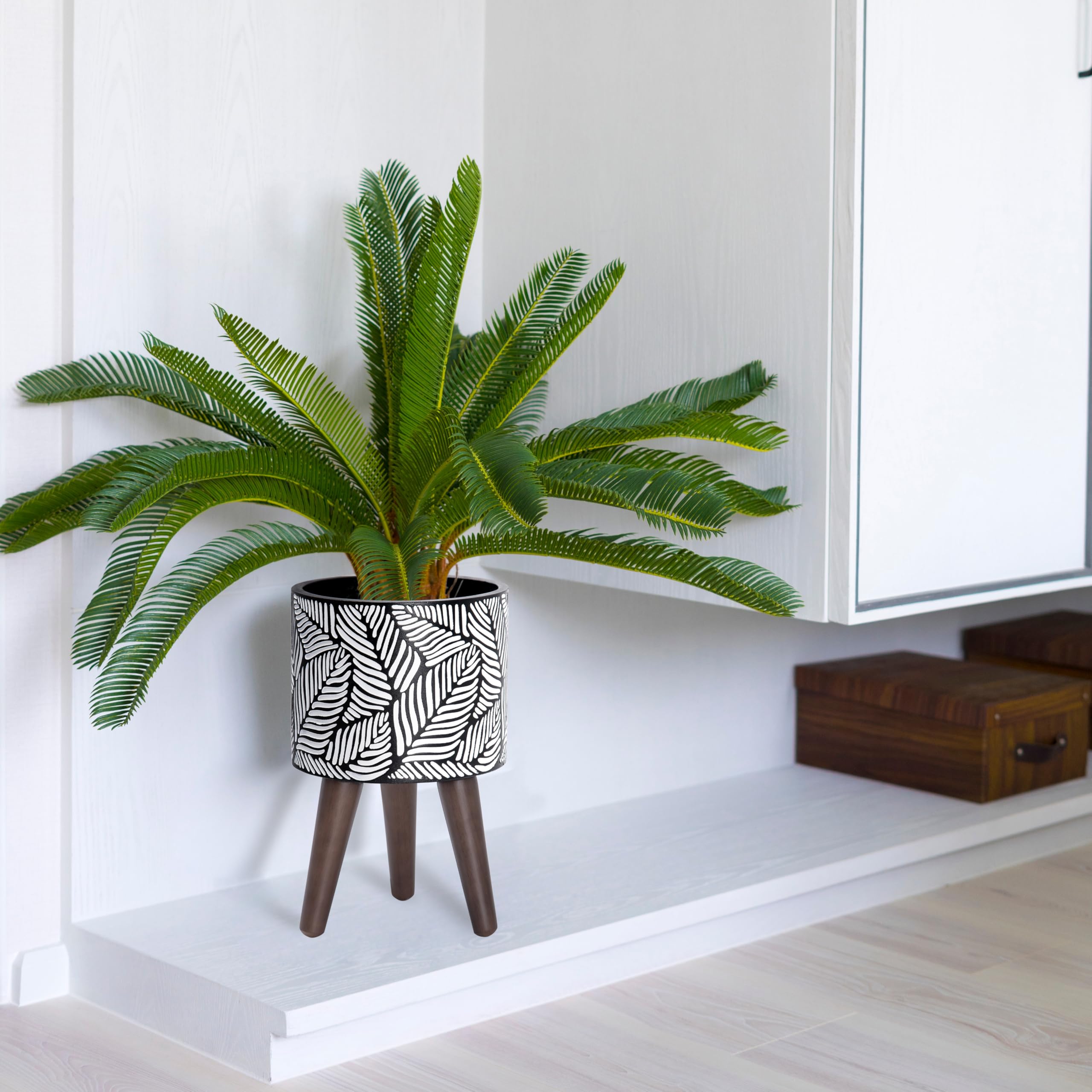 8 Inch Mid-Century Modern Plant Pot with Stand - Tall Indoor Planter with Legs for Small Plants in White/Grey | Perfect for Home Decor, Living Room, Office & Shelf Display
