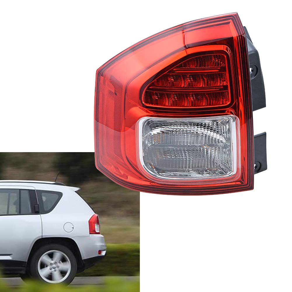 Astra Depot 1X Clear/Red Left Side Tail Lamp Brake Stop Light Compatible with 2011-2014 Jeep Compass - Replacement for Broken Lights, Enhances Vehicle Safety & Style for Night Driving
