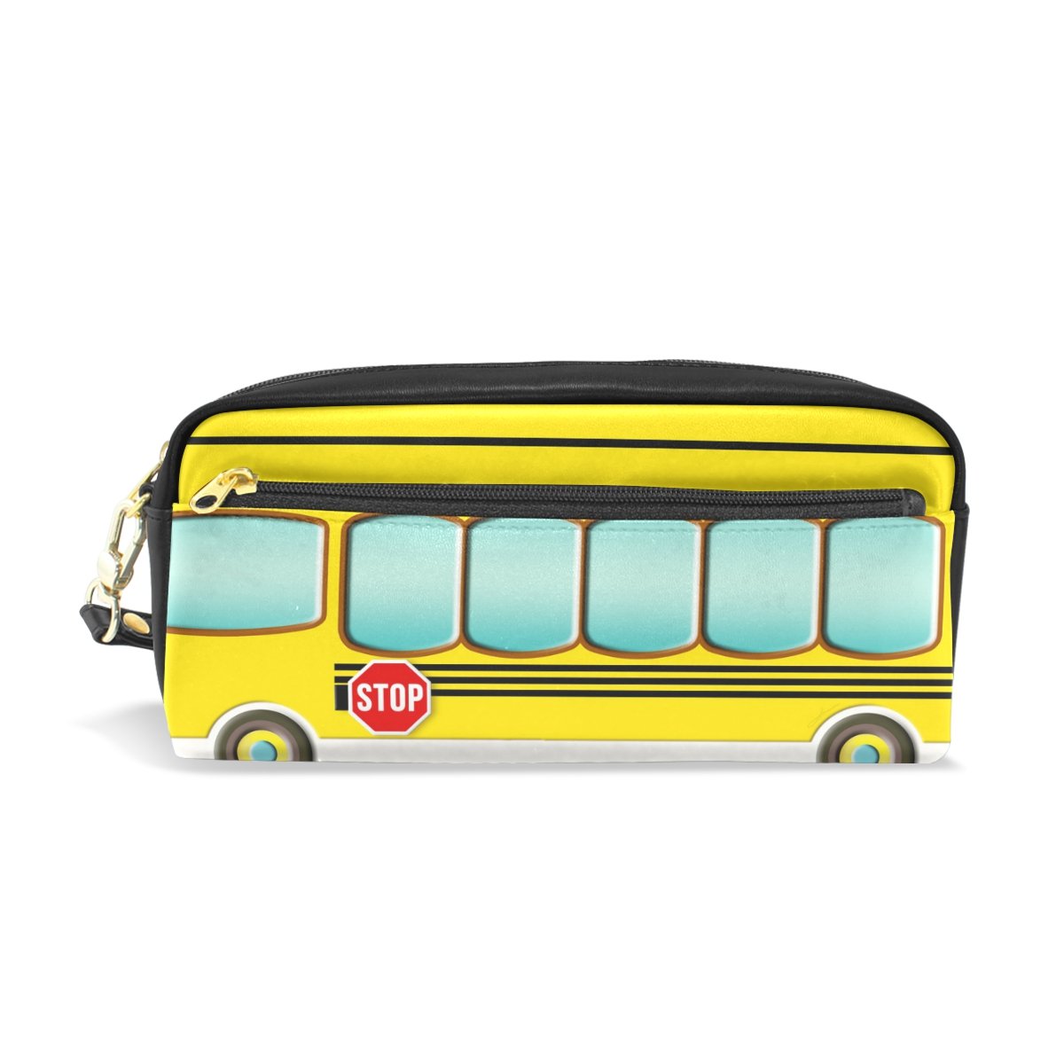 **Yellow Kids Pencil Case with Zipper - School Student Bus Design Pen Pouch Holder for Boys & Girls - Perfect for School Supplies, Art Storage & Travel Organization**