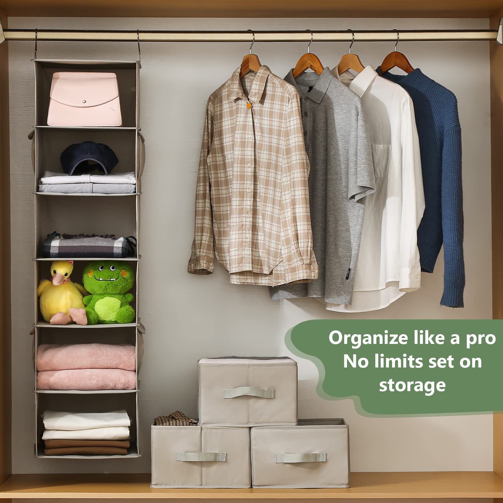 Vailando 6-Shelf Hanging Closet Organizer with 2 Large Drawers & 1 Compartment Drawer - 12