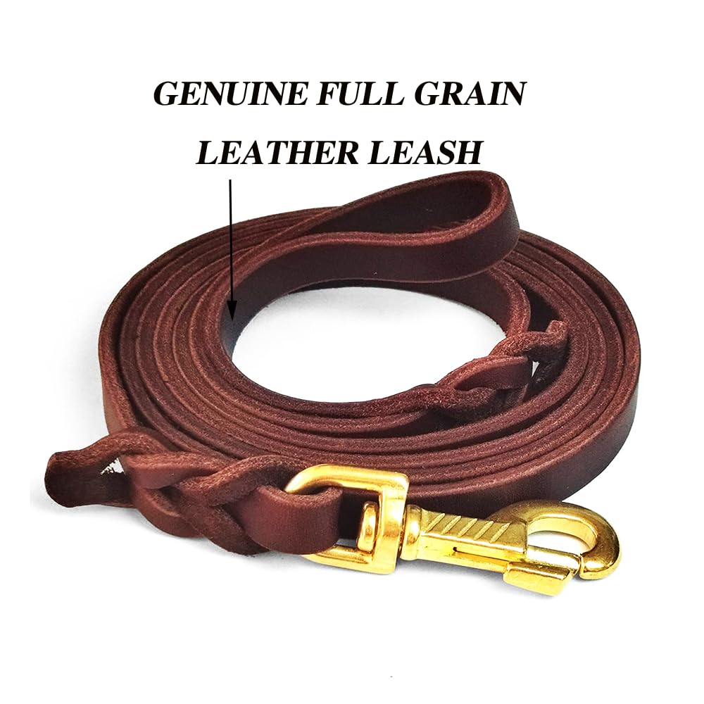 Premium 2FT Leather Dog Leash - 1/2 Inch Wide Short Training Leash for Small, Medium & Large Dogs | Durable Leather Dog Walking Leash for Obedience Training, Daily Walks & Outdoor Adventures
