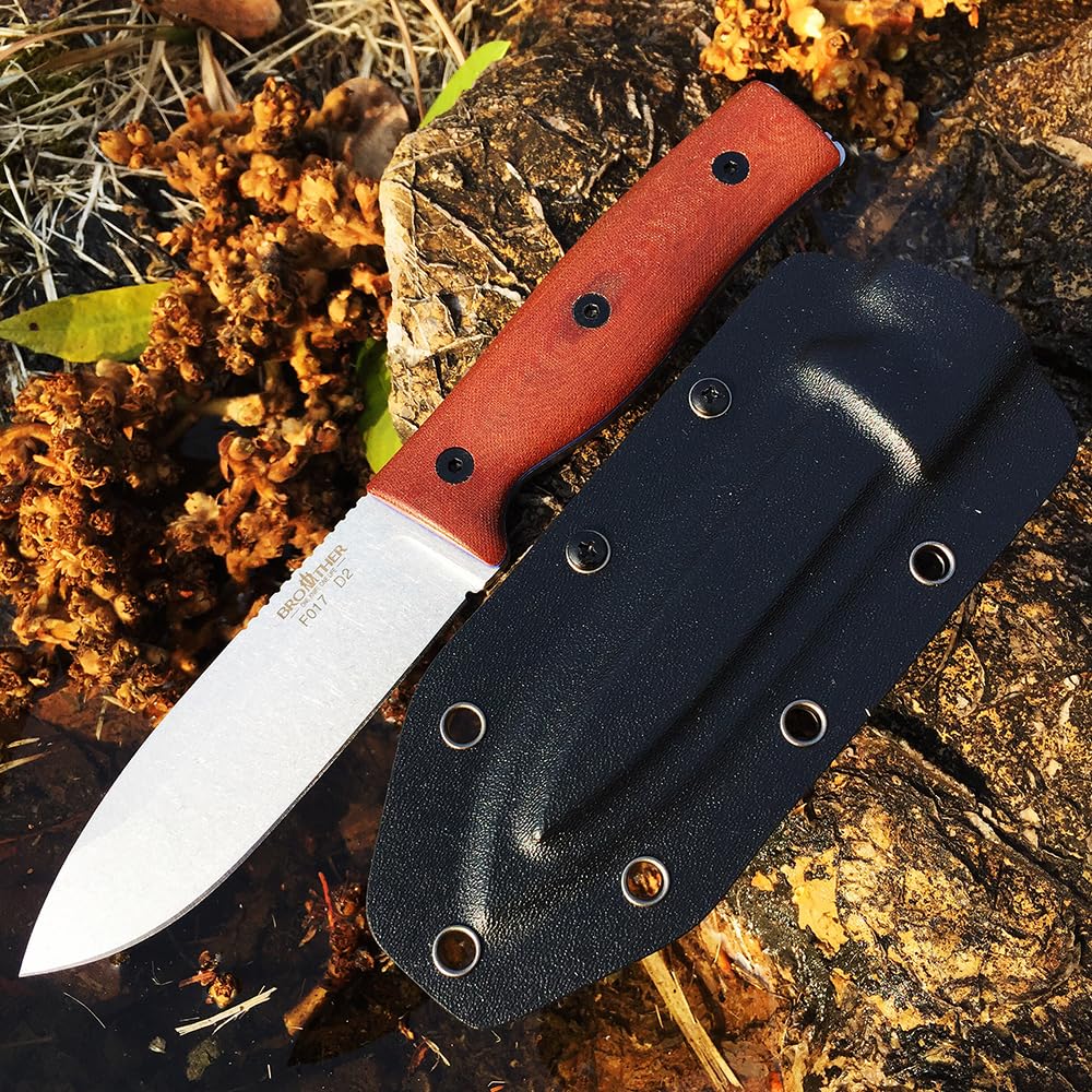 WATCHMAN F017 9.45 Inch D2 Steel Fixed Blade Hunting Knife with Kydex Sheath - Full Tang Bushcraft Survival Knife with Micarta Handle for Camping, Fishing, Outdoor Adventures (Areca Palm, Black)