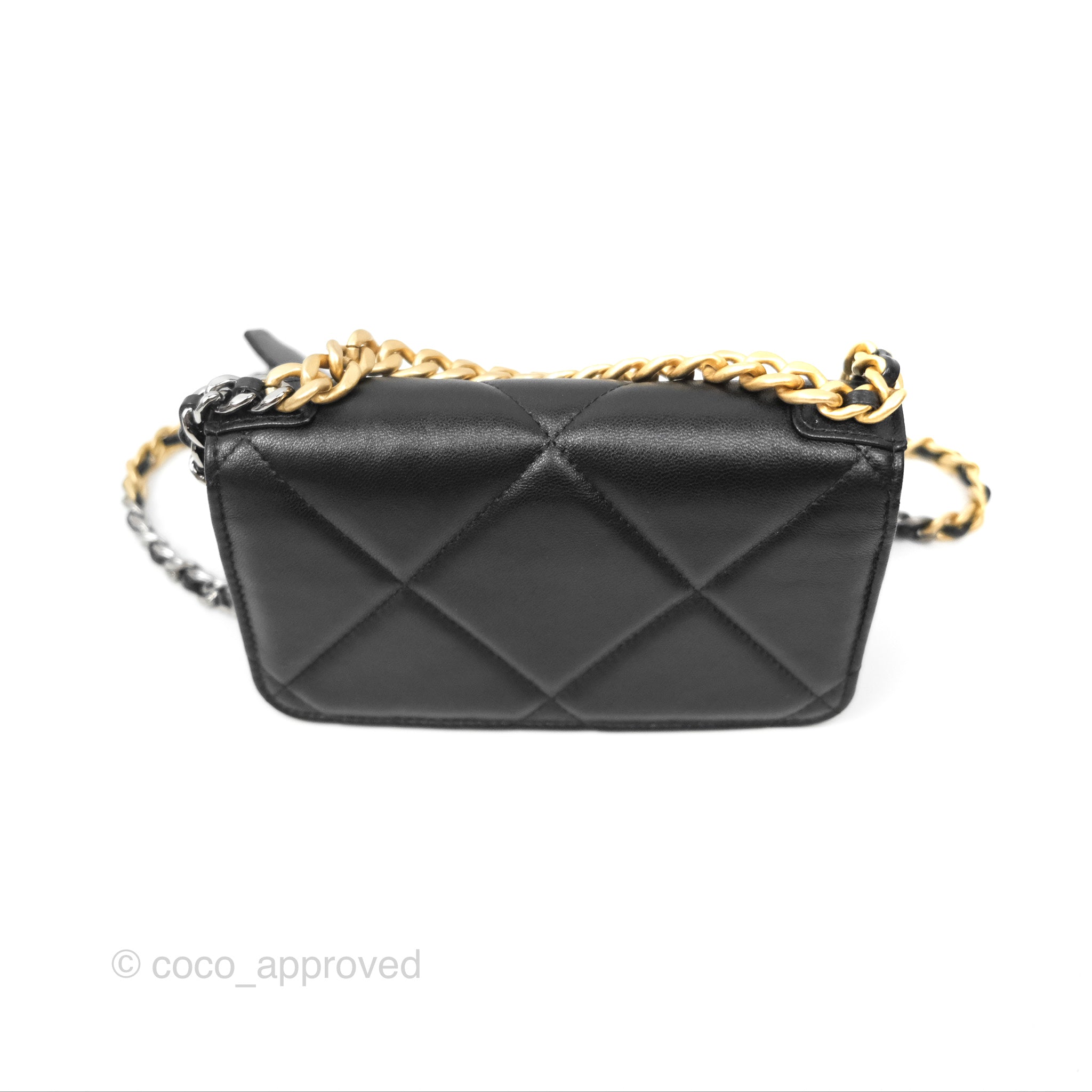 Chanel 19 Mini WOC Flap Phone Holder Bag in Black Lambskin Leather with Mixed Hardware - Luxury Crossbody Bag for Women, Perfect for Parties & Night Out