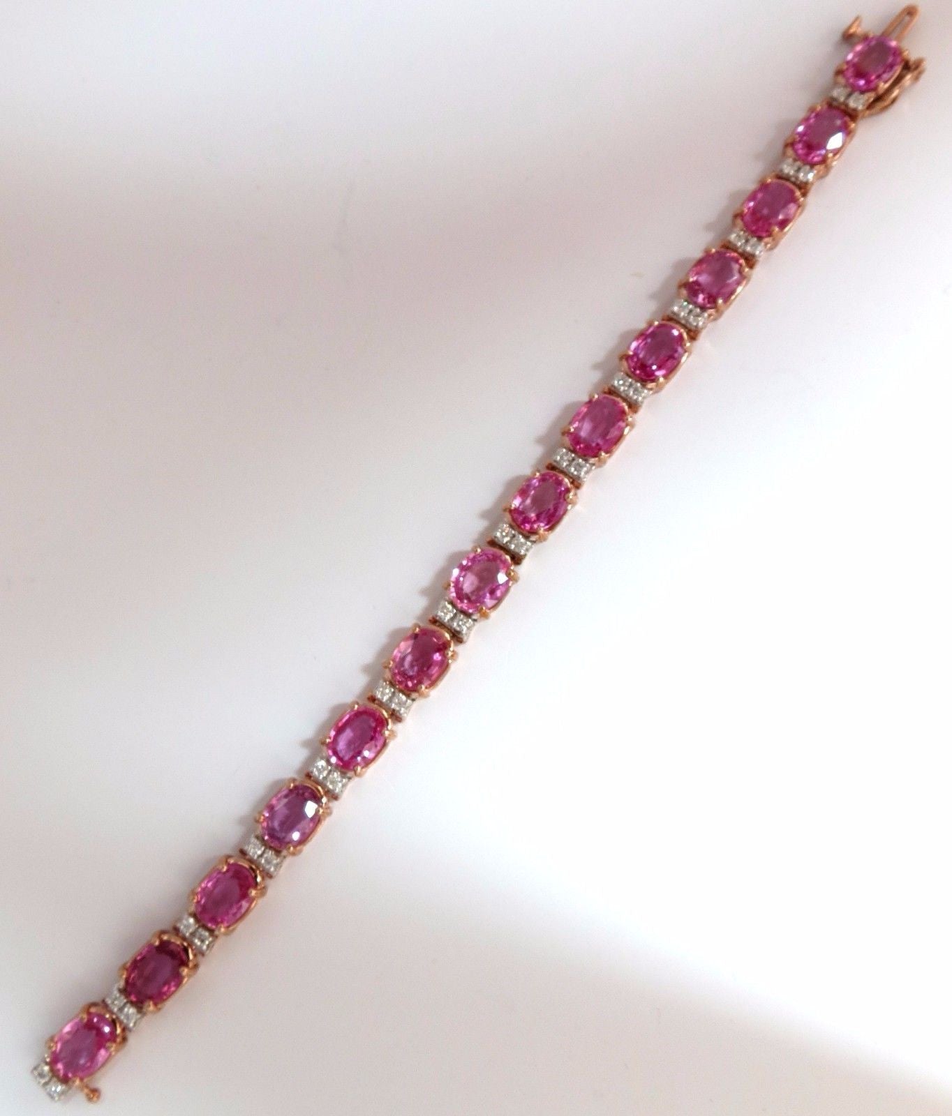 22.46ct Natural Vivid Pink Sapphire & Diamond Bracelet in 14K Gold | VS Clarity | Luxury Statement Jewelry for Weddings, Anniversaries & Special Occasions