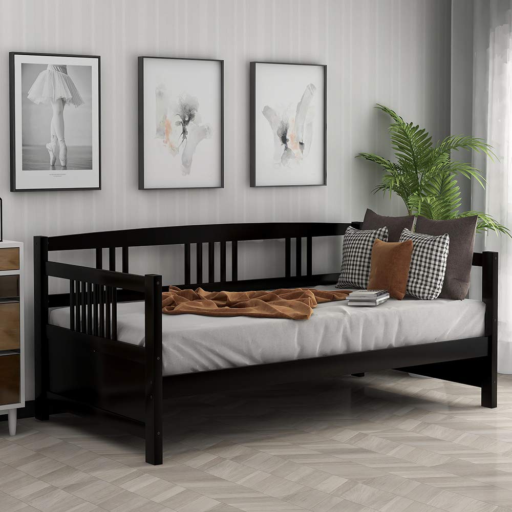 Twin Size Daybed with Simple Wood Frame - Espresso Finish for Bedroom, Living Room, or Guest Room Furniture | Perfect for Small Spaces, Sleepovers & Multi-Purpose Use