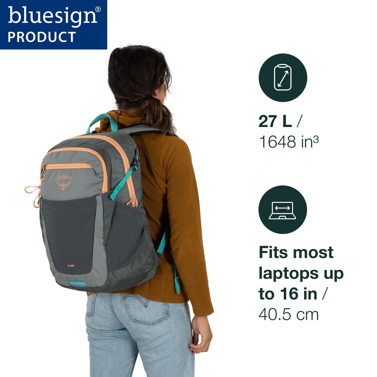 Osprey Flare Laptop Backpack - Water-Resistant 15.6 Inch Laptop Bag with USB Charging Port & Organizer for Work, Travel & Commuting
