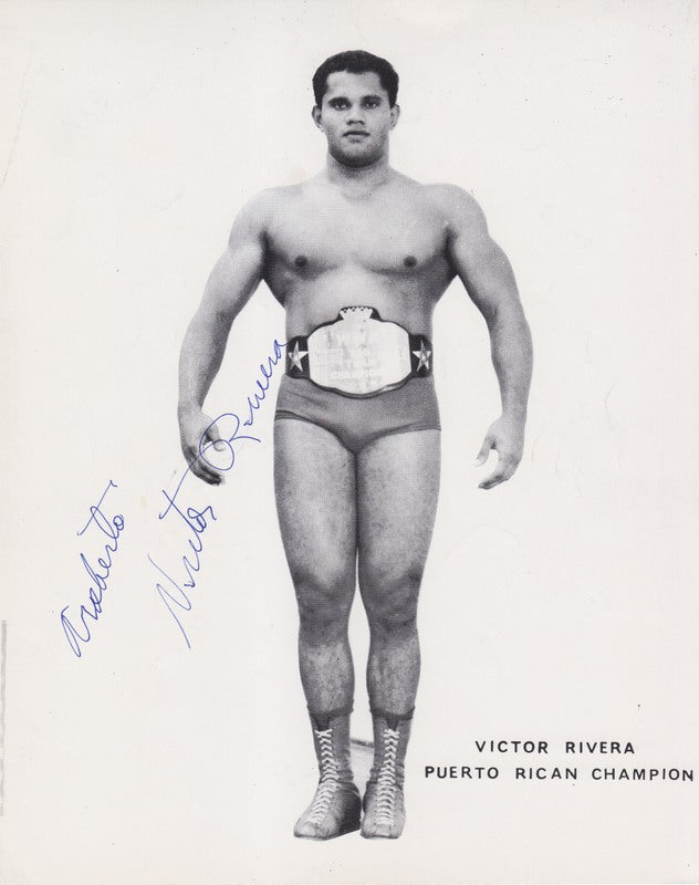 Vintage 1960s WWWF Puerto Rican Champion Victor Rivera Signed Promo Photo - Authentic Wrestling Memorabilia for Collectors & Fans - Perfect for Man Caves, Sports Bars & Wrestling Displays
