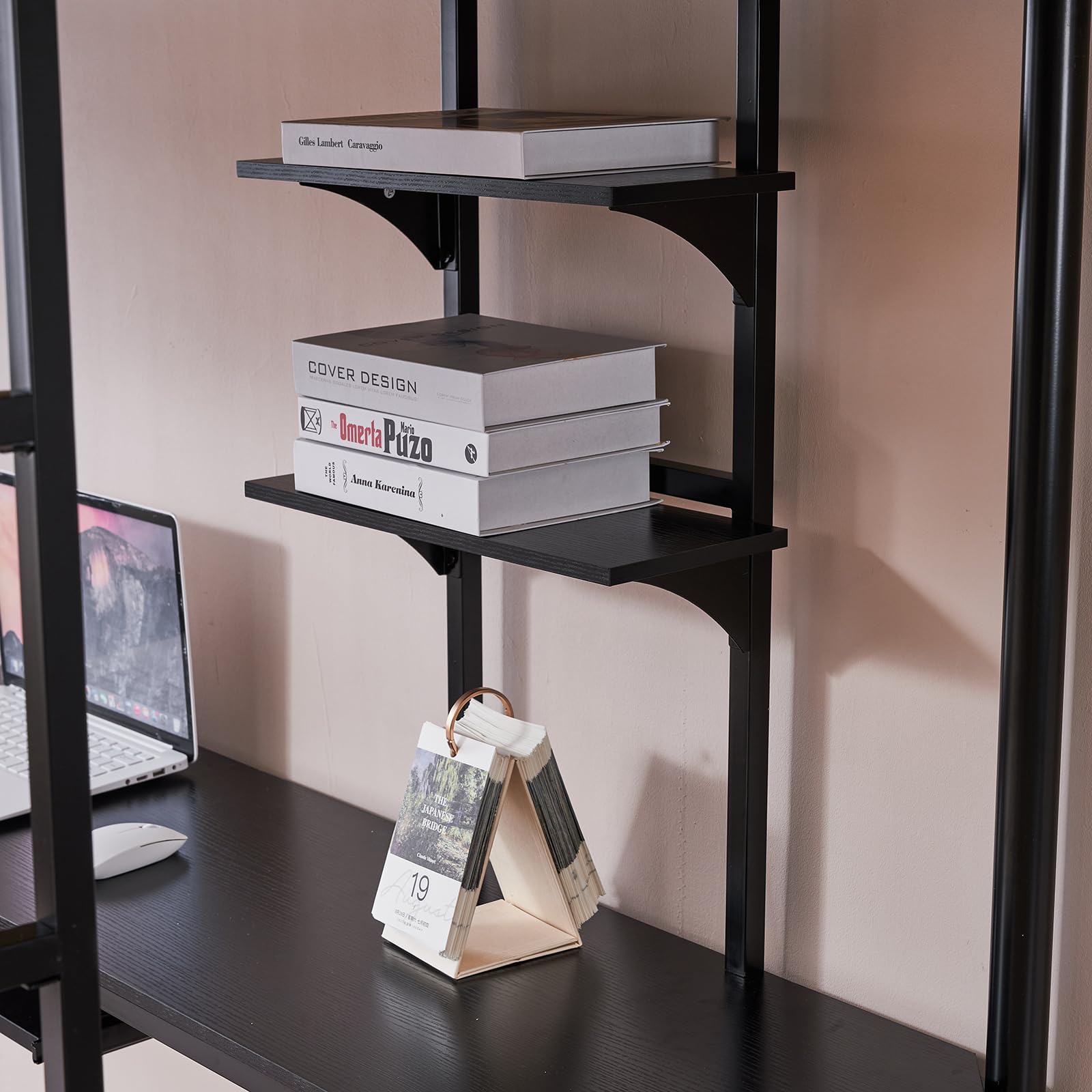 Karl Home Twin Loft Bed with Desk & Storage Shelves - Space Saving Bunk Bed for Kids, Teens & Adults - No Box Spring Needed - Quiet Study & Sleep Solution - Perfect for Small Bedrooms, Dorms & Apartments (Black)