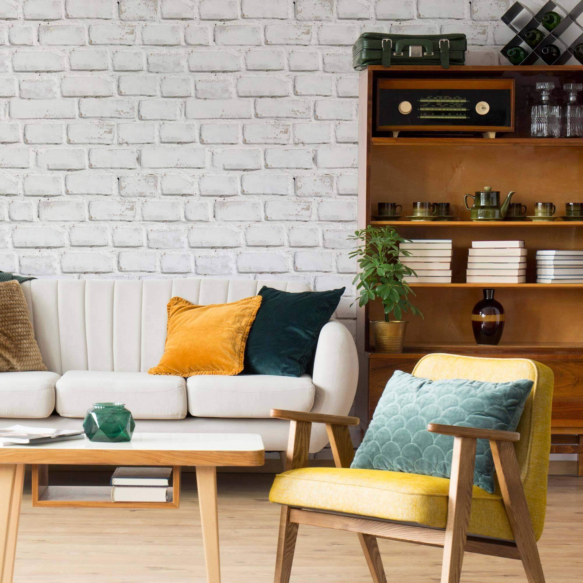 White Faux Brick Peel and Stick Removable Wallpaper - Self-Adhesive Decorative Vinyl for Home, Office & Rentals - Easy DIY Wall Covering for Bedroom, Living Room & Accent Walls