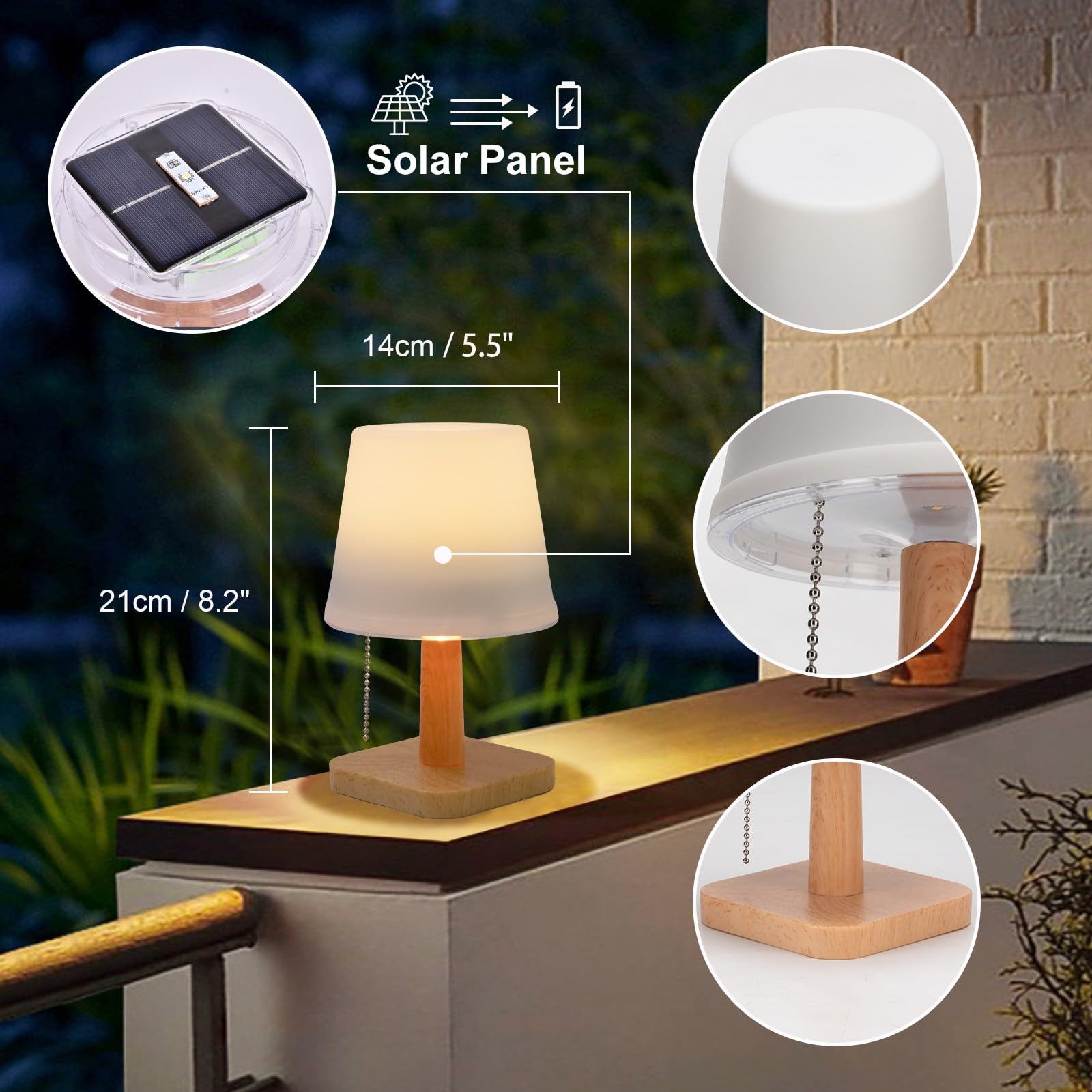 Pearlstar LED Solar Table Lamp - 2 Pack, White Outdoor Solar Powered Lights for Patio, Garden, Yard, Coffee Table - 2 Lighting Modes, Auto On/Off - Perfect for Nighttime Ambiance, Outdoor Dining, and Cozy Indoor Desk Lighting