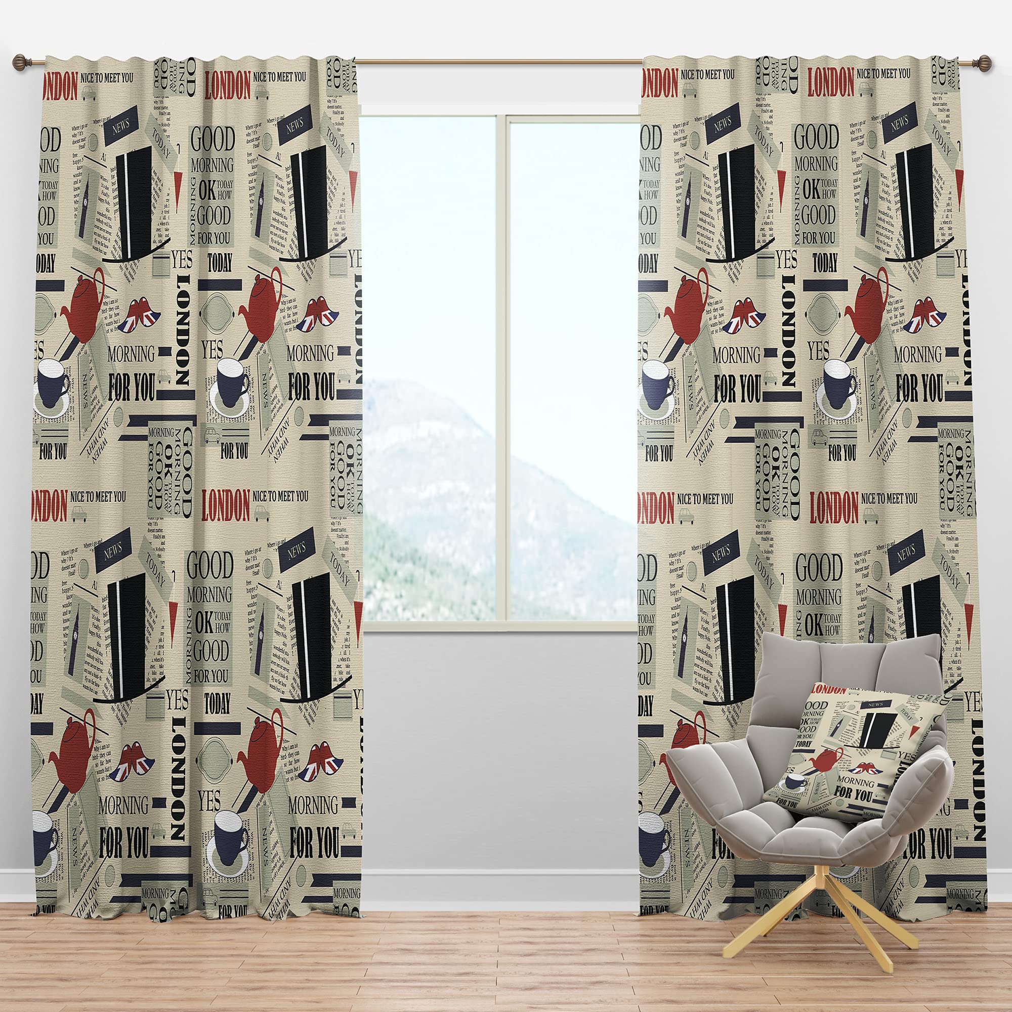 Retro London Good Morning Blackout Curtains - Thermal Insulated Single Panel (52x90 inches) for Bedroom & Living Room - Noise Reducing & Energy Saving Window Drapes - Perfect for Home Theater, Nursery & Light Sleepers