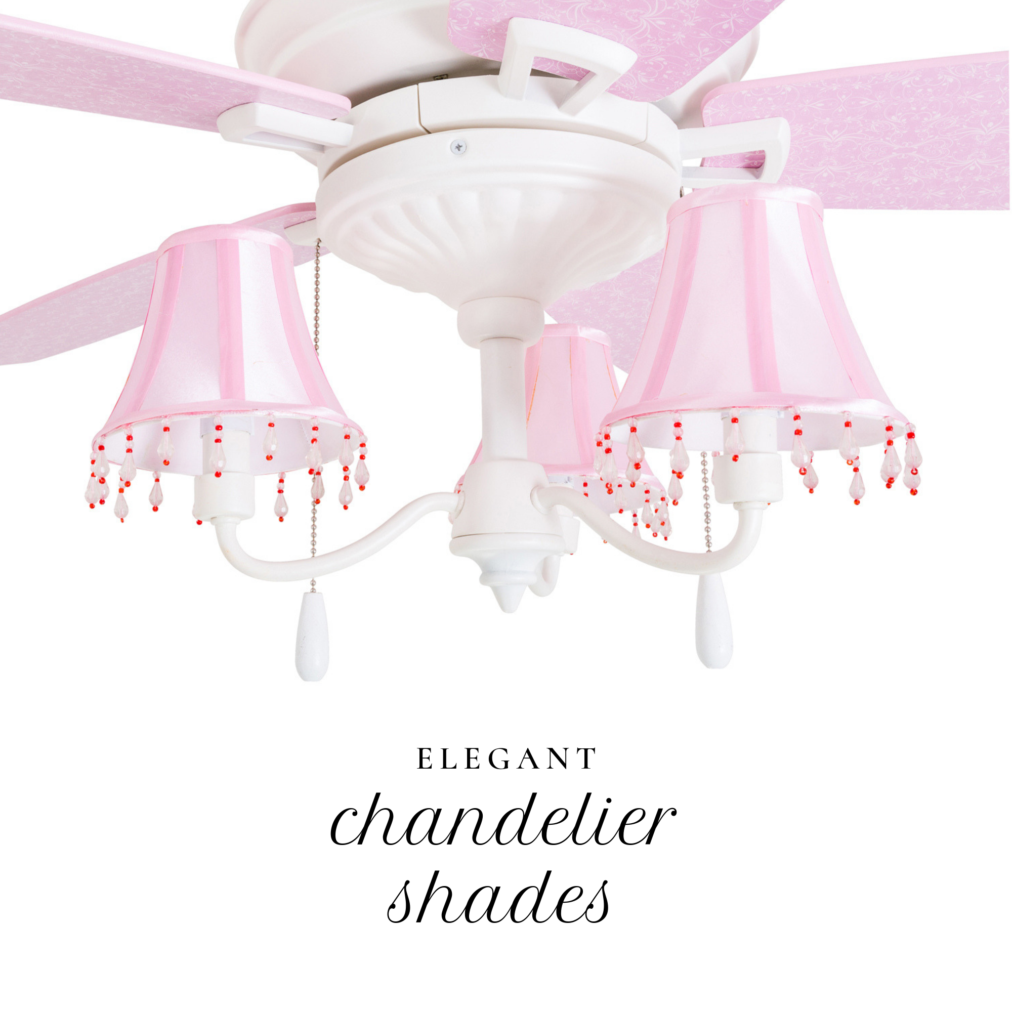 48 Inch Elsa Ceiling Fan with Pull Chain - White & Pink Finish - Perfect for Bedroom, Living Room, and Nursery Cooling