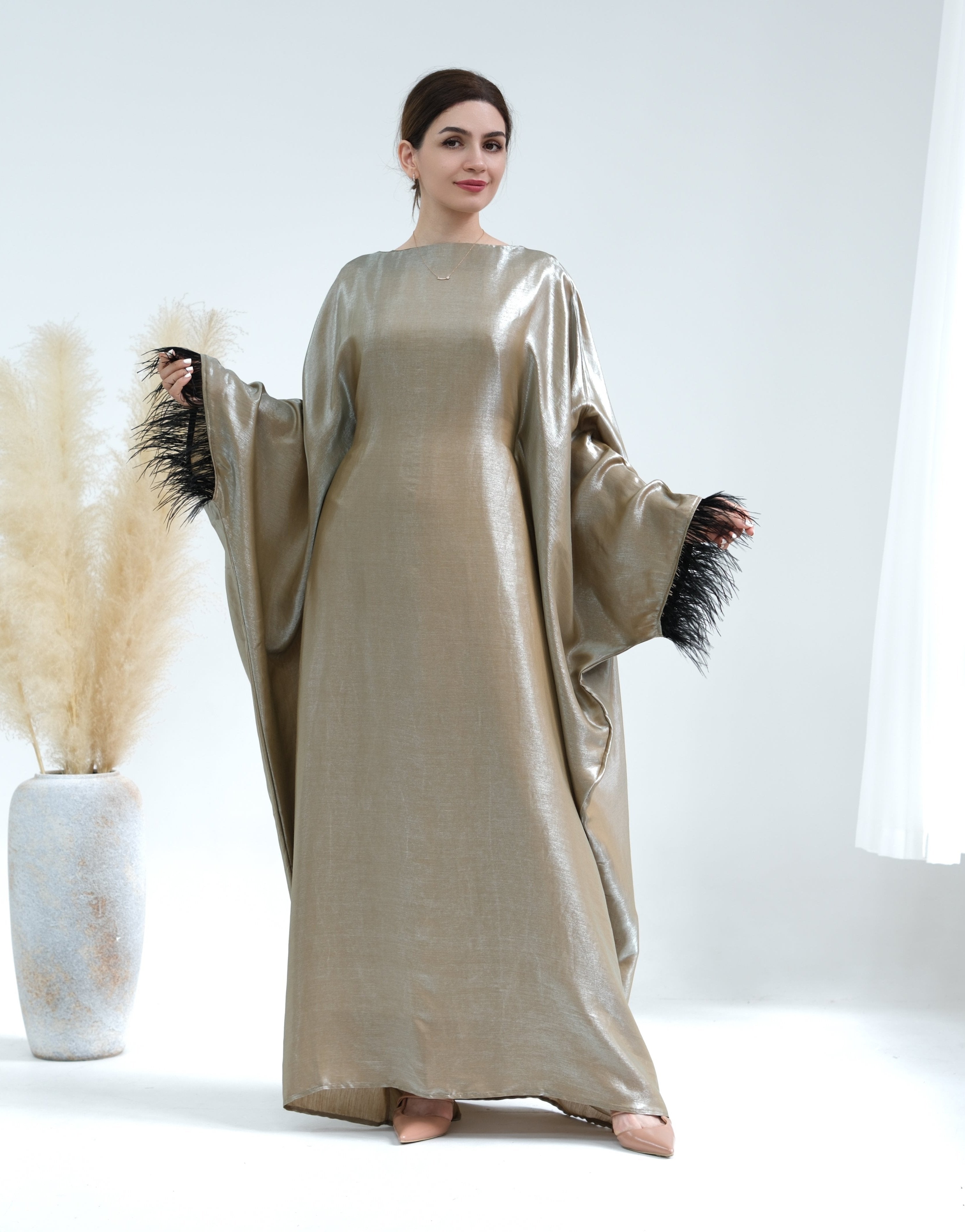 Elegant Marianne Butterfly Abaya Dress in Champagne - Perfect for Eid, Weddings & Special Occasions