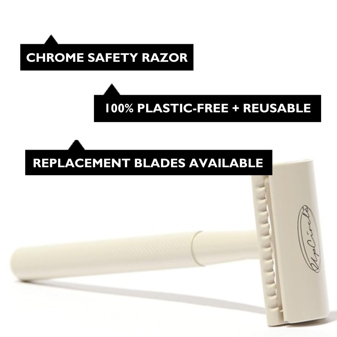 UpCircle Eco-Friendly Plastic-Free Safety Razor with 2 Free Double Edge Blades | Chrome Metal Shaving Razor for Men & Women | Smooth Face & Body Shave with Less Irritation | Perfect for Travel, Home Use & Sustainable Gifting