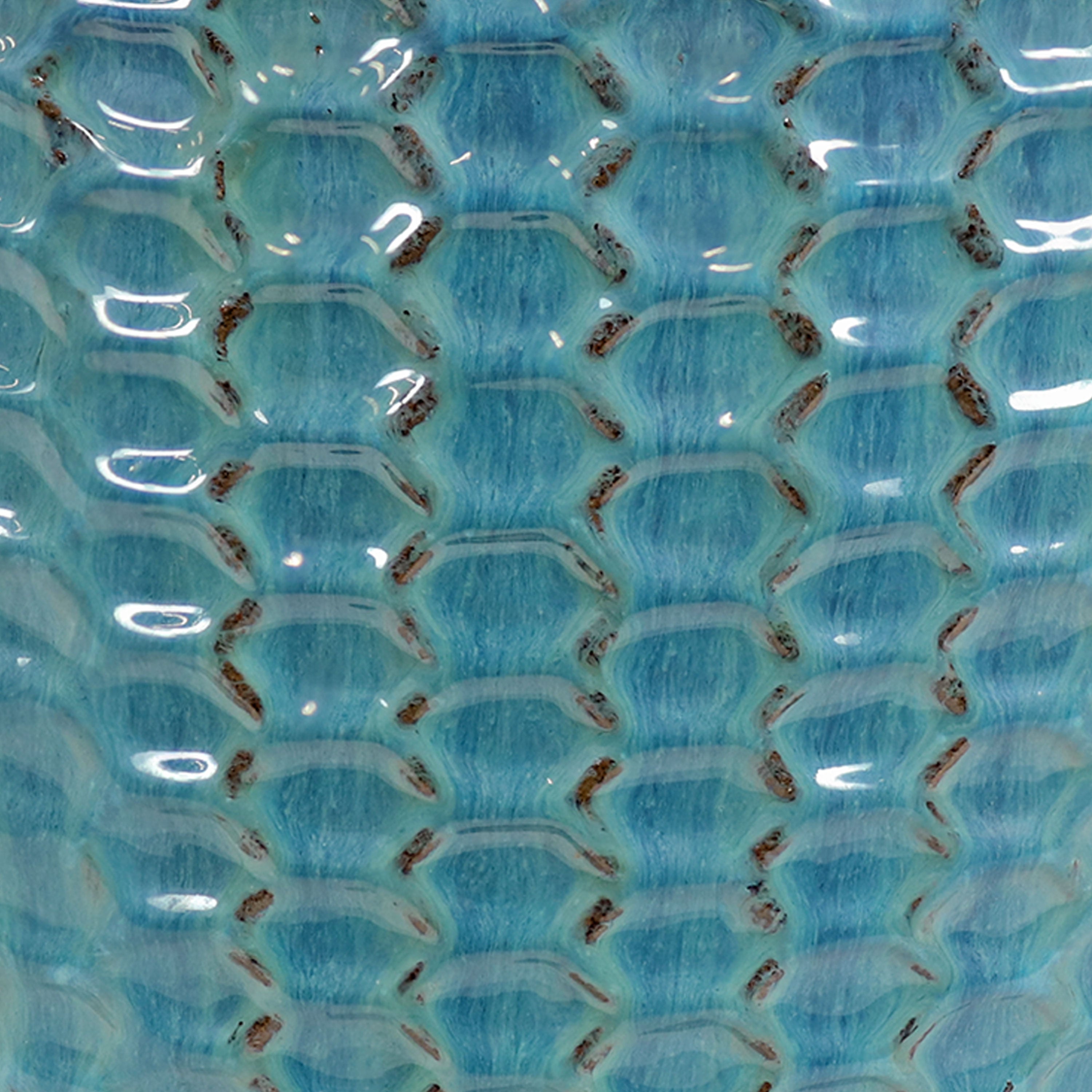Sunnydaze 14 Inch Ceramic Plant Pot with Turquoise Raised Hexagon Pattern - Indoor Outdoor Flower Planter for Home Garden, Patio, and Balcony Decor