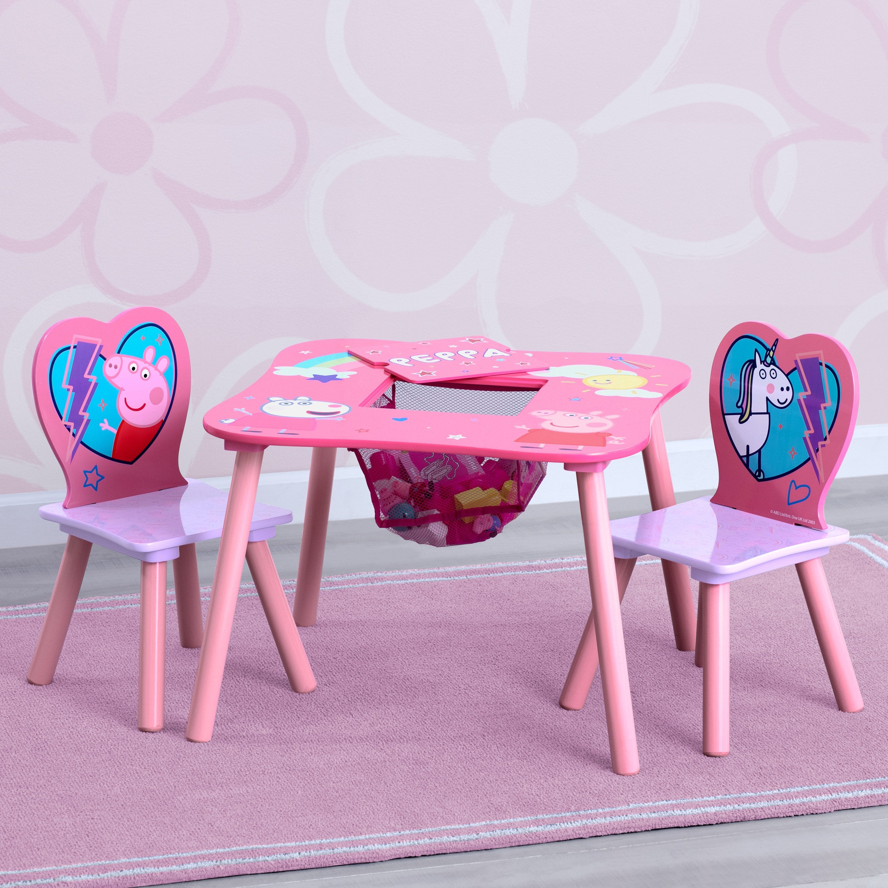 Peppa Pig Kids Table and Chair Set with Storage - Fun & Functional Playroom Furniture for Toddlers & Preschoolers - Perfect for Playtime, Snacks, and Learning Activities