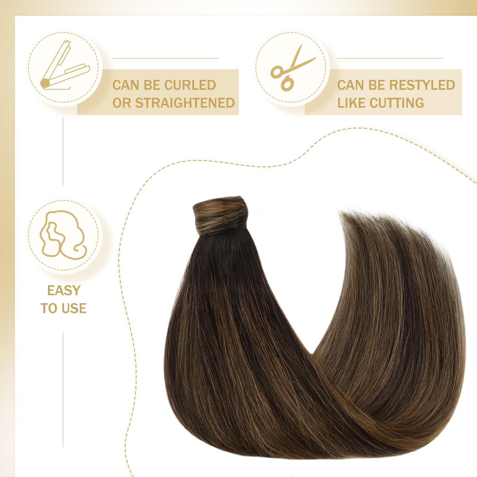 Ve Sunny 22inch Long Ponytail Hair Extensions - 100% Real Human Hair in Dark Brown Ombre & Medium Brown Shades - Comfortable Clip-in Ponytail for Women (80g) | Perfect for Parties, Weddings & Everyday Styling