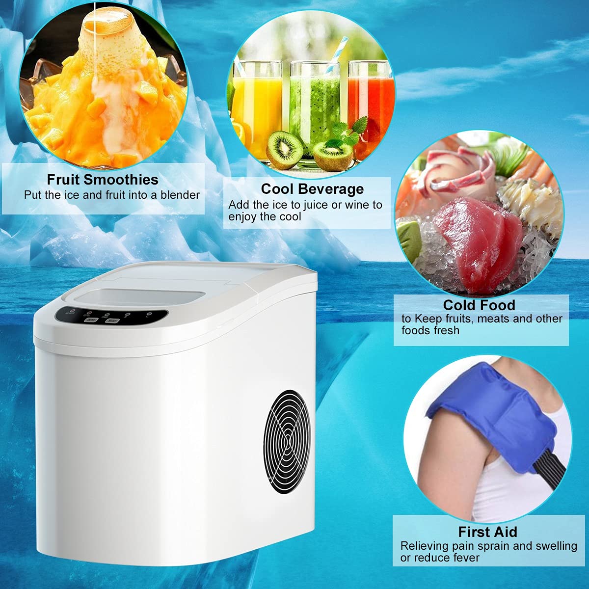 MAT Expert Portable Countertop Ice Maker - 26LBS/24H Mini Ice Cube Machine with 6-Minute Fast Freeze, 9 Cubes per Cycle | Digital Control Panel, 2.2L Water Tank & 1.5lbs Storage | Includes Ice Scoop for Cocktails, Sodas & Party Drinks (White) - Perfect for Home Bars, Offices, RV Travel & Outdoor Entertaining