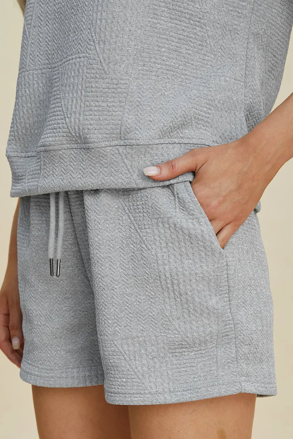 Double Take Full Size Textured Short Sleeve Top & Shorts Set - Women's Casual Summer Outfit for Beach, Yoga & Lounge Wear