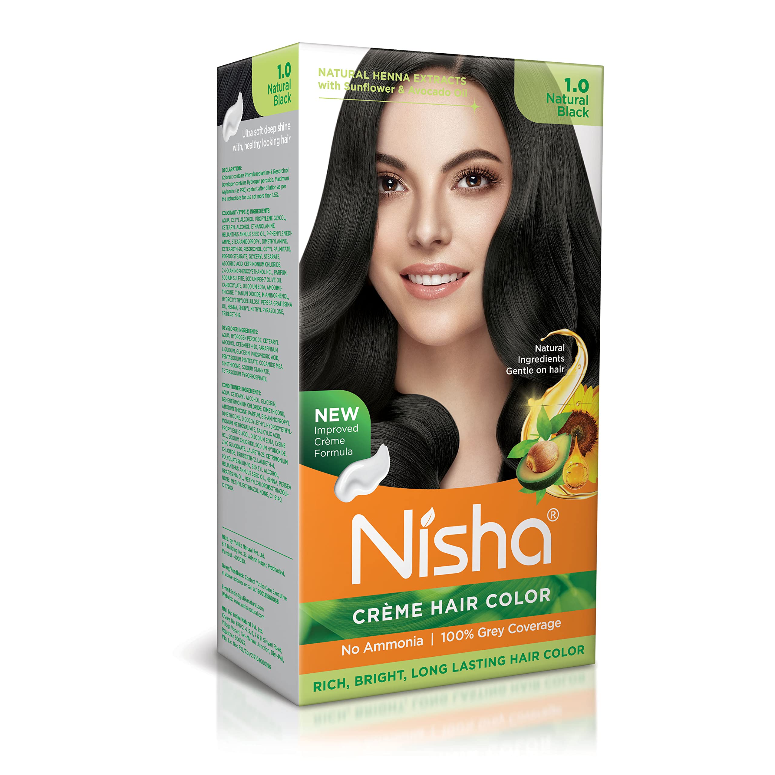 Nisha Creme Hair Color Natural Black - Permanent Ammonia-Free Hair Dye for Women & Men | Ultra Soft Deep Shine with 100% Grey Coverage | Black Hair Color 1.0 (60gm+60ml) | Perfect for Home Use, Salon-Quality Results, Safe for All Hair Types