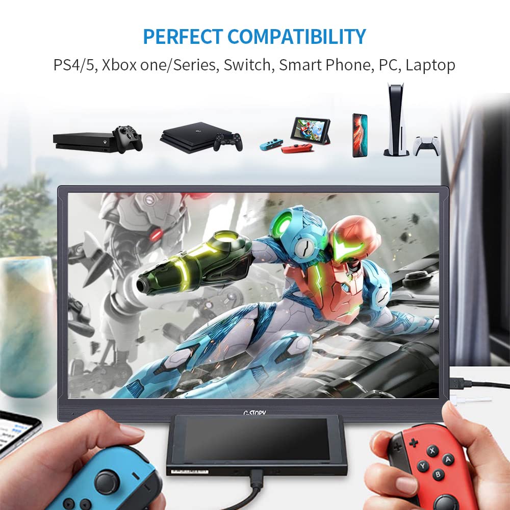 G-STORY 15.6 Inch Portable Touch Screen Monitor - Full HD 1080P IPS Display, USB-C Gaming Monitor with HDR, FreeSync, Built-in Speakers & Mini HDMI - Compatible with PS5, PS4, Xbox Series, Nintendo Switch, Laptop, PC, Mac & Smartphones - Perfect for Gaming, Work & Entertainment On-The-Go
