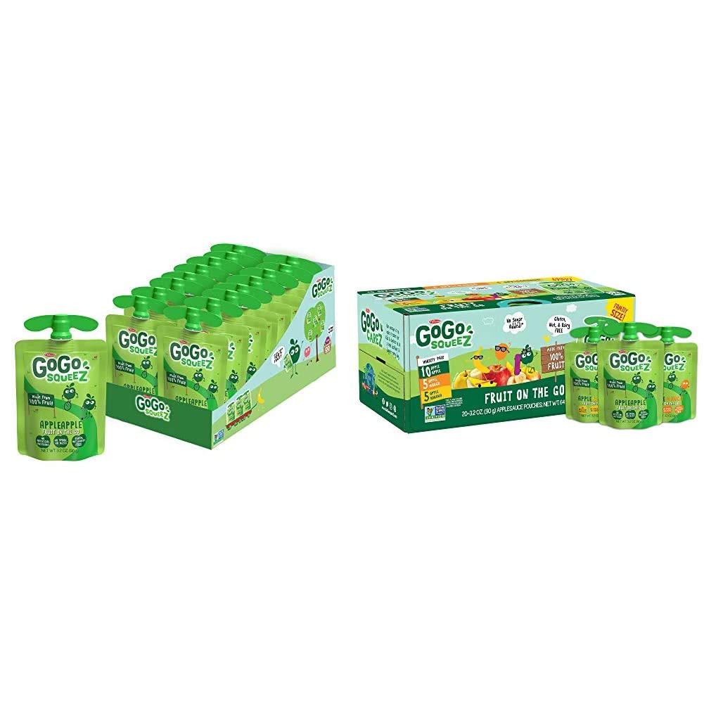 GoGo squeeZ Unsweetened Fruit Snacks for Kids - Apple, Mango & Banana Variety Pack (38 Pouches) | Healthy On-the-Go Snack for School, Travel & Lunchboxes