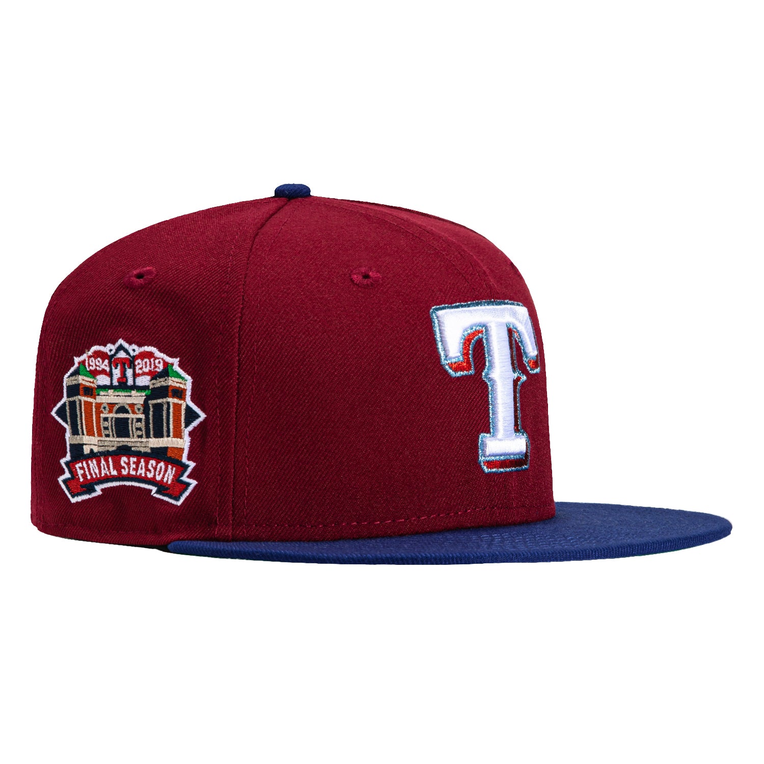 New Era 59Fifty Texas Rangers Final Season Patch Hat - Cardinal & Royal - Official MLB Baseball Cap for Fans, Games & Outdoor Activities