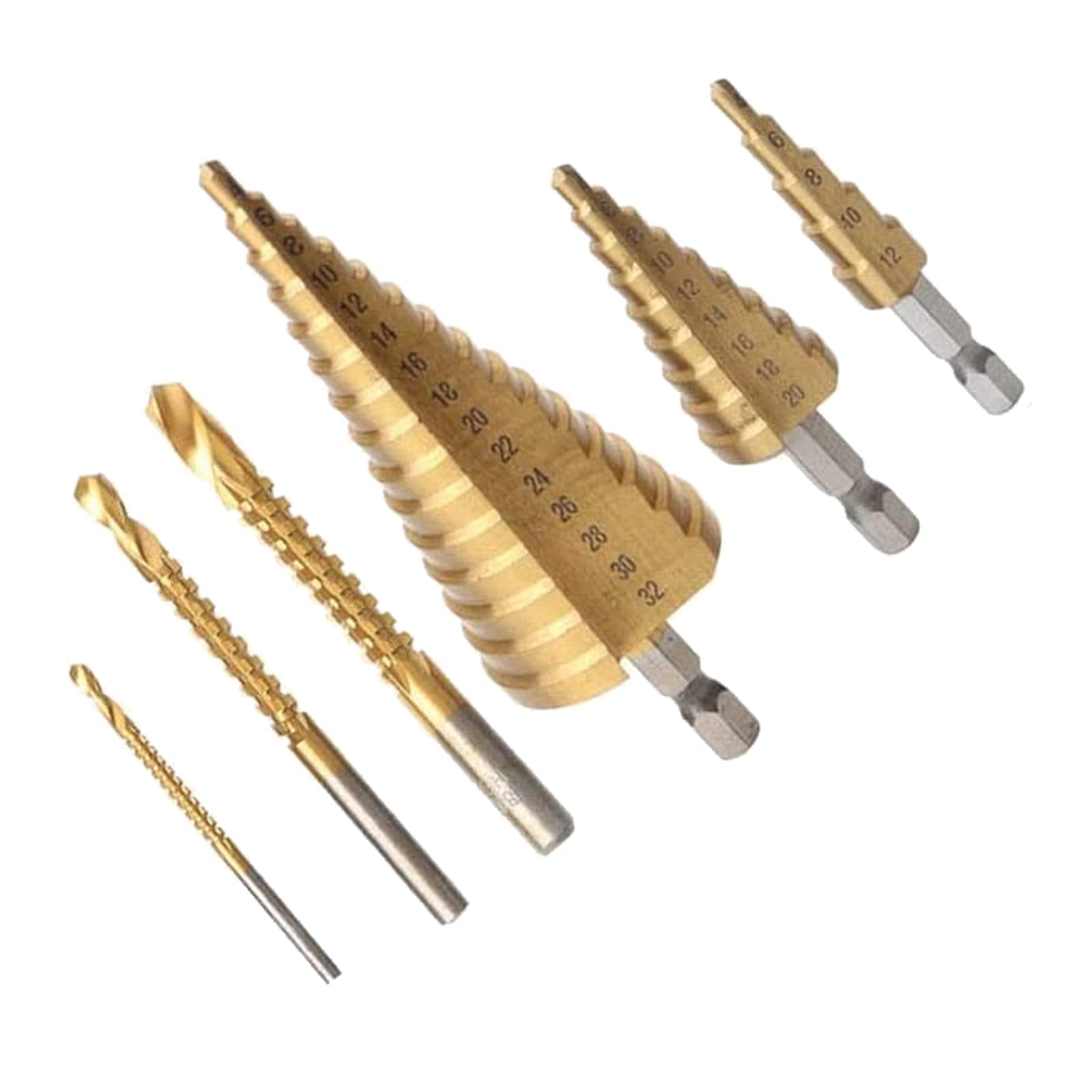 6PCS Titanium Plated Drill Bit Set - Step Drill Bits (3Pcs) & Serrated Drill Bits (3Pcs) for Wood, Metal, Plastic | 3-8mm Multi-Purpose Hole Saw Kit | Perfect for DIY Projects, Home Repairs & Woodworking
