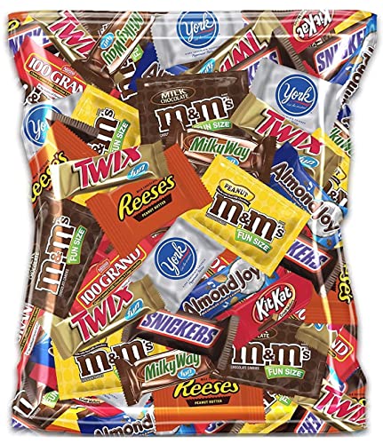 Bulk Chocolate Variety Pack - 256 Ounce Assortment with M&M's Peanut, M&M's Plain, Reese's Peanut Butter Cups, Snickers, Kit Kat, Twix, Milky Way, Almond Joy, 100 Grand & York Peppermint Patties - Perfect for Parties, Office Snacks & Gift Baskets