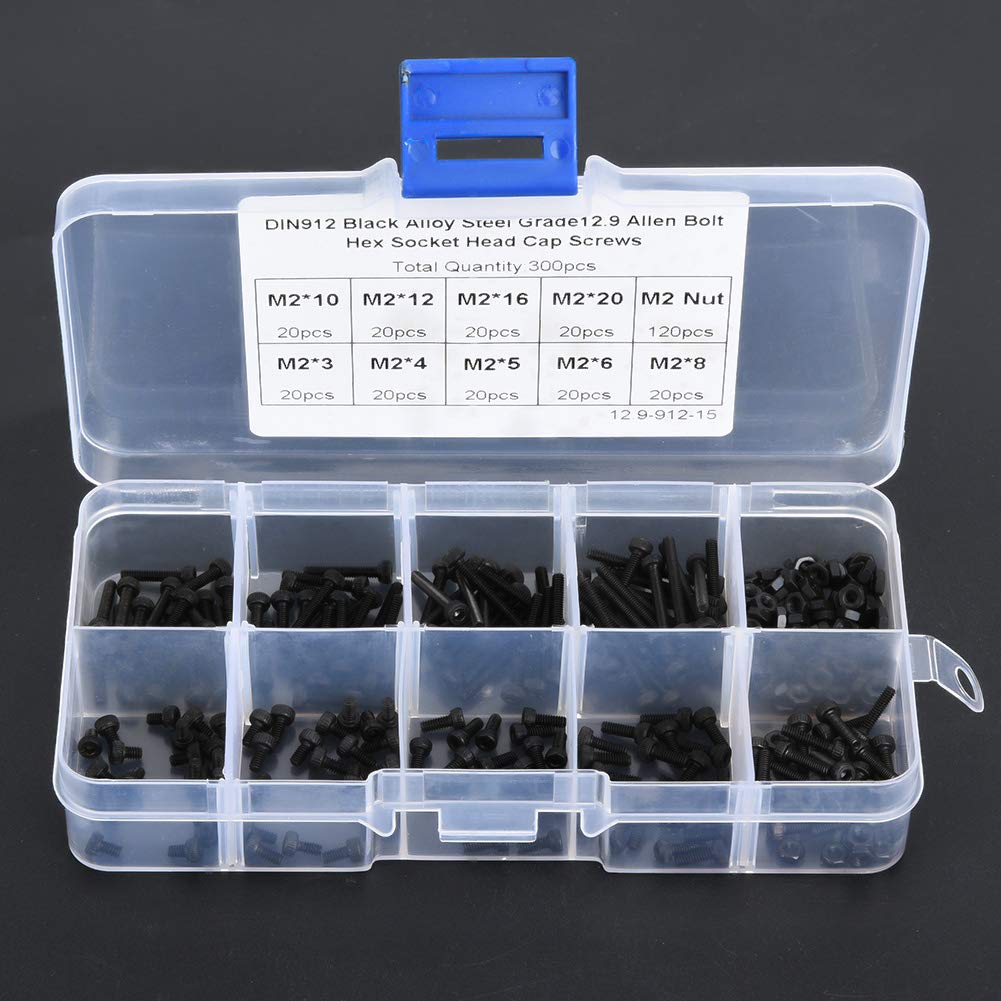 M2 Hex Socket Screw Bolt Nut Kit - 300PCS 12.9 Grade Alloy Steel for DIY & Repair