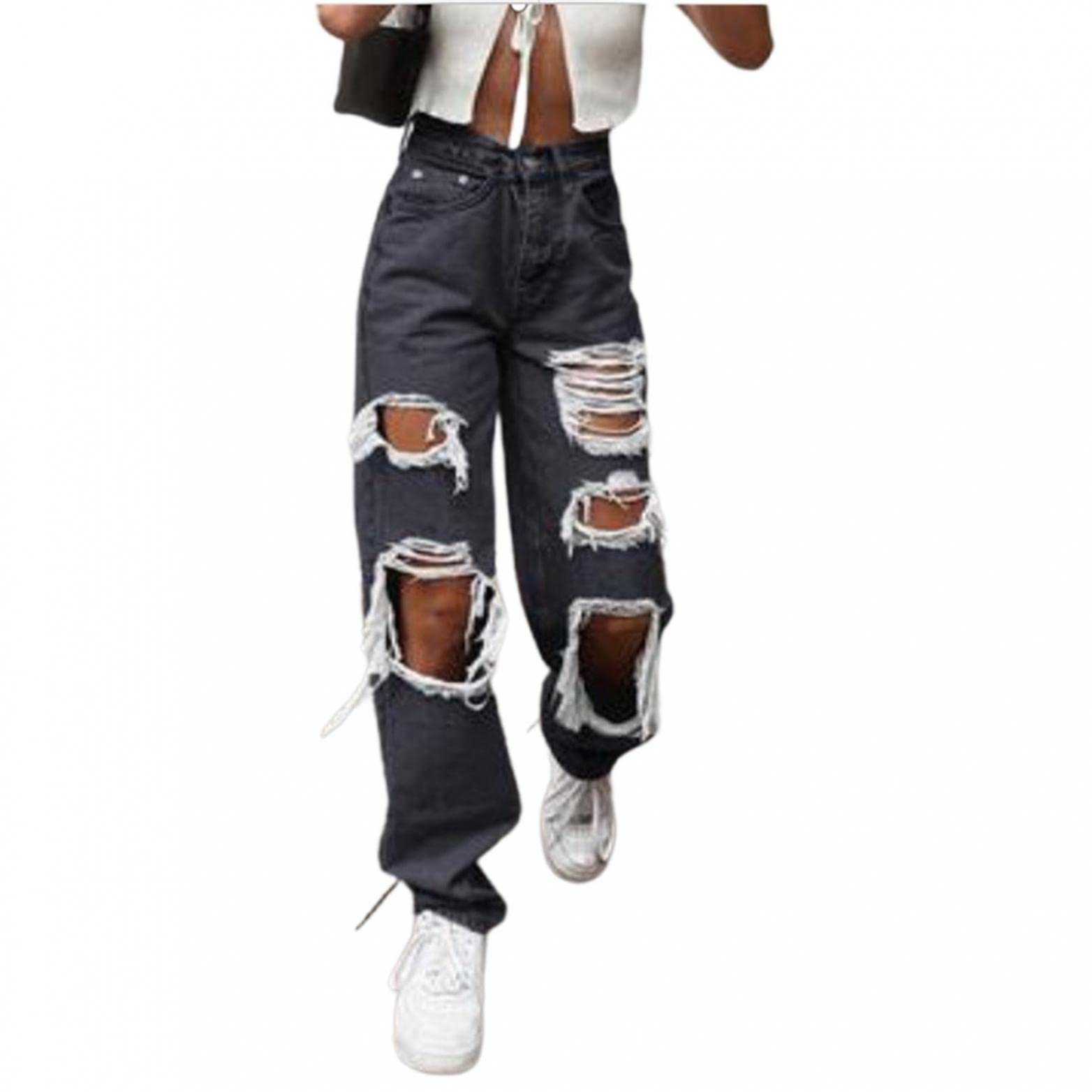 Women's High Waist Skinny & Baggy Y2K Jeans - Wide Leg Ripped Distressed Denim Pants for Teen Girls | Casual Streetwear, Vintage Fashion & Everyday Wear