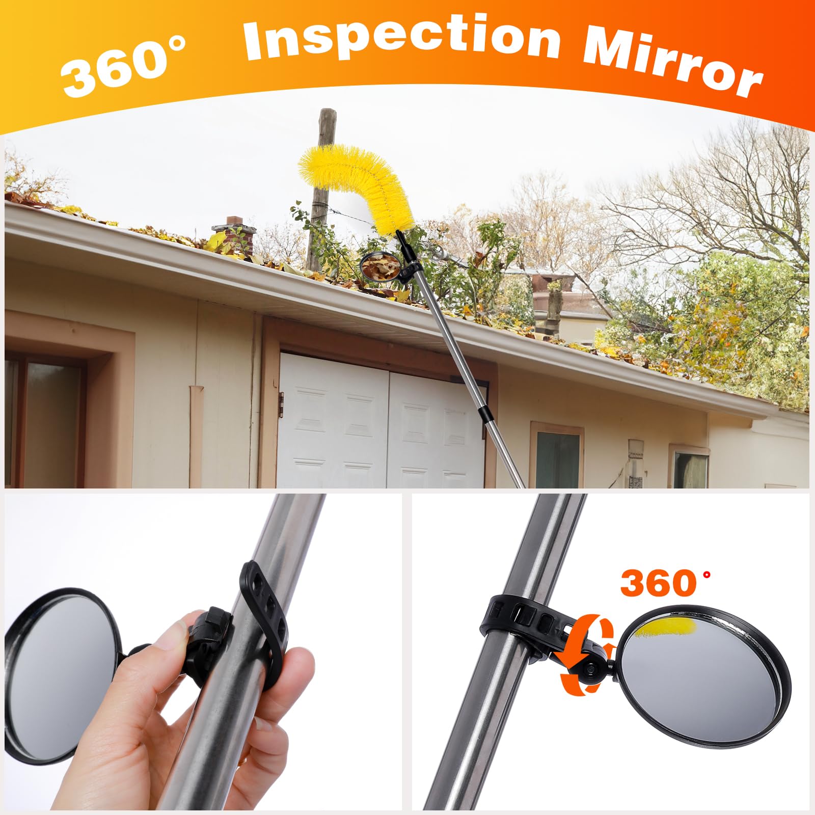 Gutter Cleaning Kit with Brush & Mirror - Roof & Debris Removal for Home Maintenance