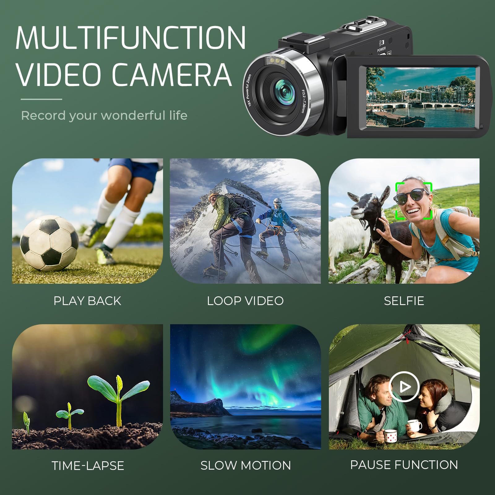 4K Video Camera Camcorder 48MP 30FPS with IR Night Vision, 18X Digital Zoom, 3.0
