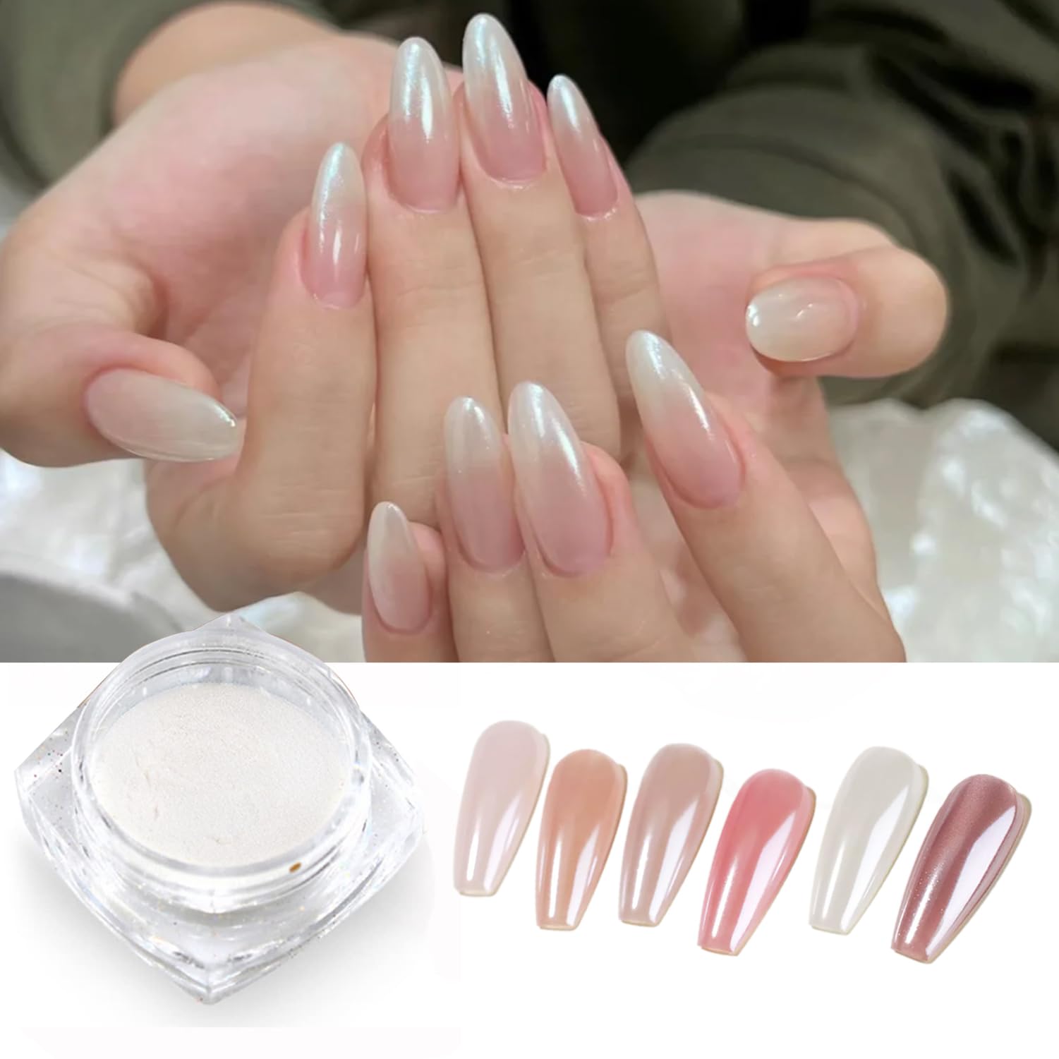 Mirror Pearl Nail Chrome Powder - White Pearl Nail Art Flakes for Manicure & Nail Decoration (1 Box) | Perfect for Gel Polish, Acrylic Nails & DIY Nail Designs