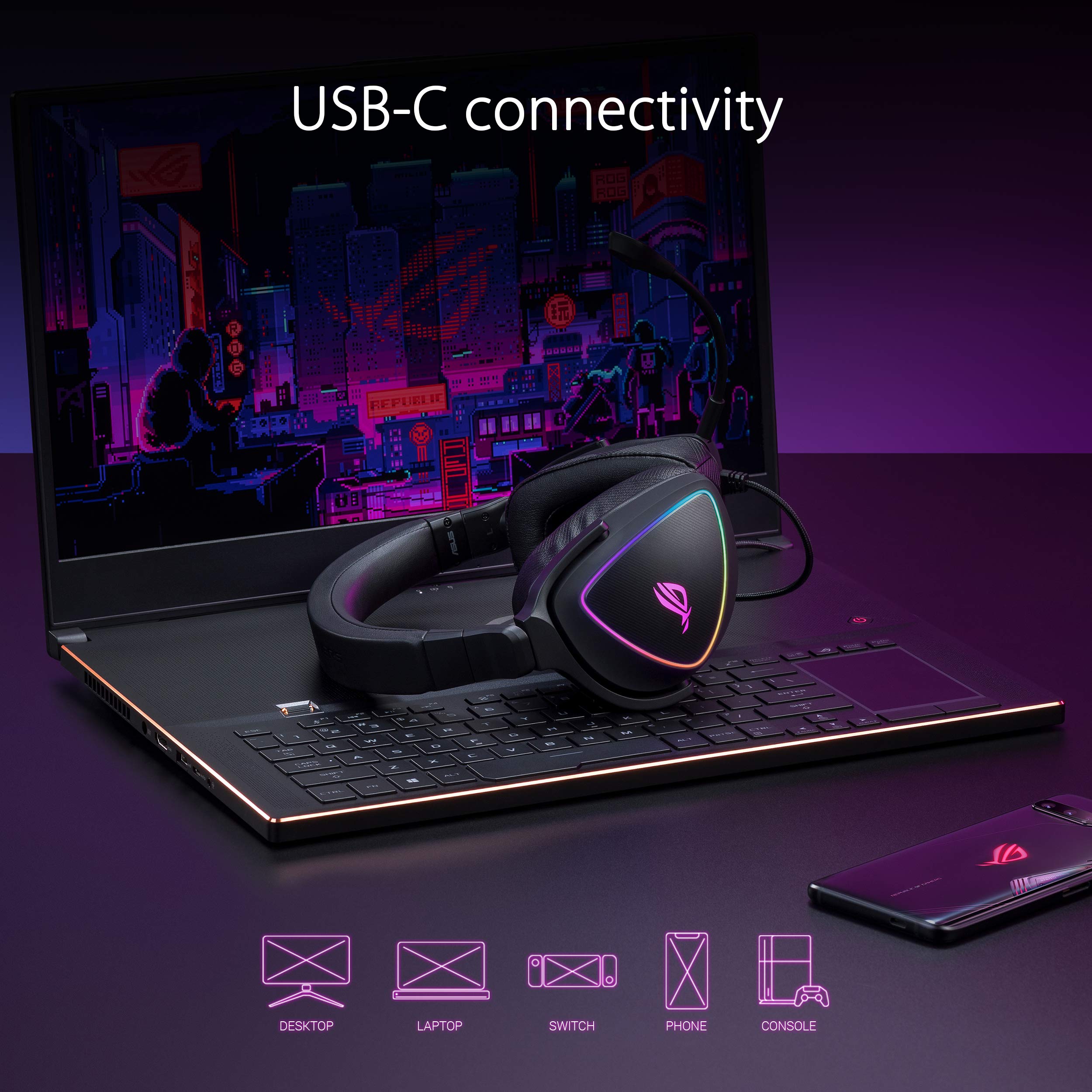 ASUS ROG Delta S USB-C Wired Gaming Headset with AI Noise Cancellation & RGB Lighting - Compatible with PC, Nintendo Switch, PS5 - Perfect for Competitive Gaming & Immersive Audio Experience