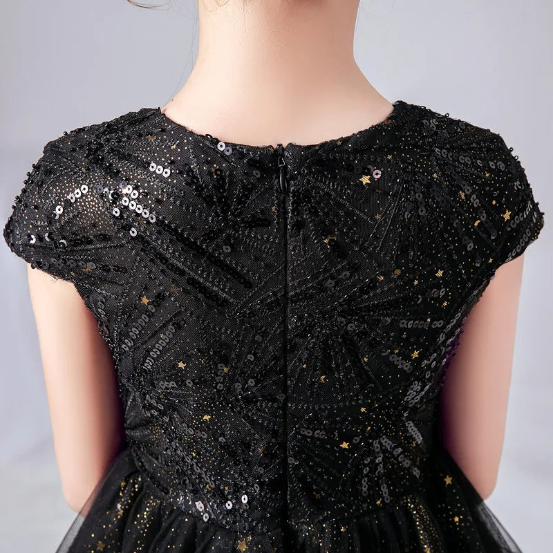 Sparkly Sequins Black Flower Girl Dress - Princess Gown for Weddings, Pageants & Special Occasions | Elegant Formal Wear for Kids
