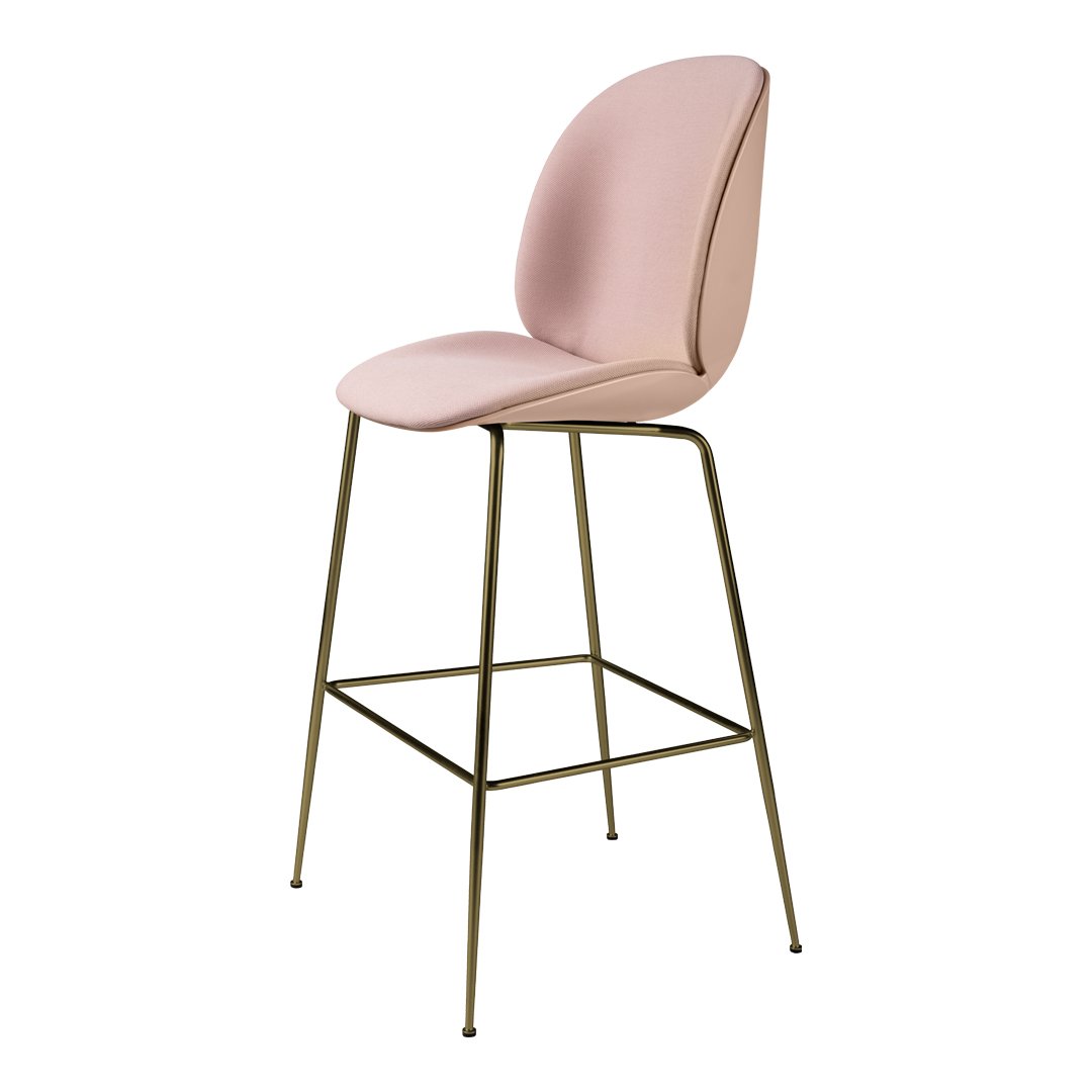 Vintage Beetle Bar Stool with Front Upholstered Seat & Antique Brass Base - Perfect for Home Bars, Kitchen Islands, and Modern Dining Areas
