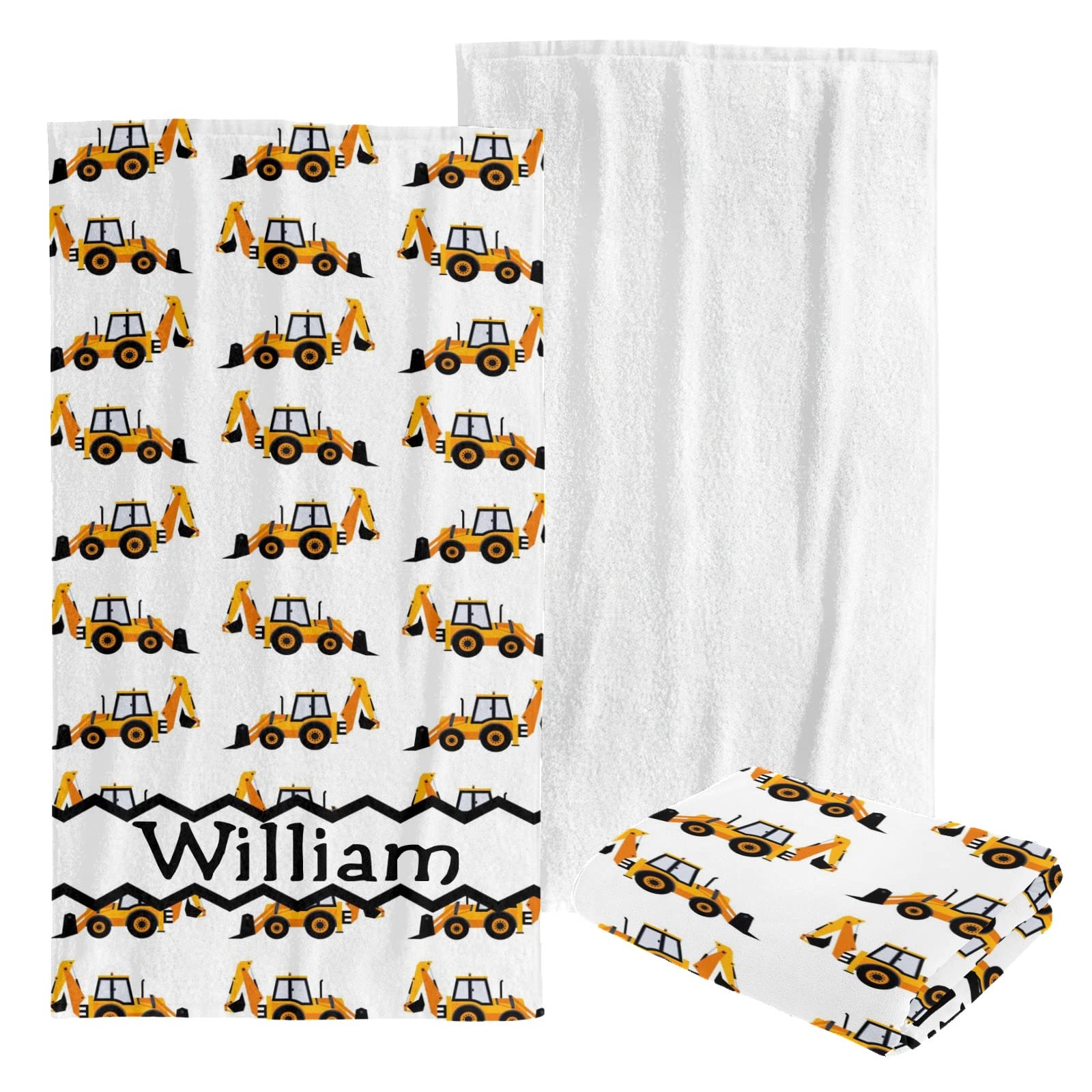Custom Personalized Beach Towel - Soft & Absorbent Bath Towel Blanket for Swimming, Sunbathing - Excavator Pattern in Yellow for Kids, Men, Women - Perfect for Beach, Pool & Vacation Use