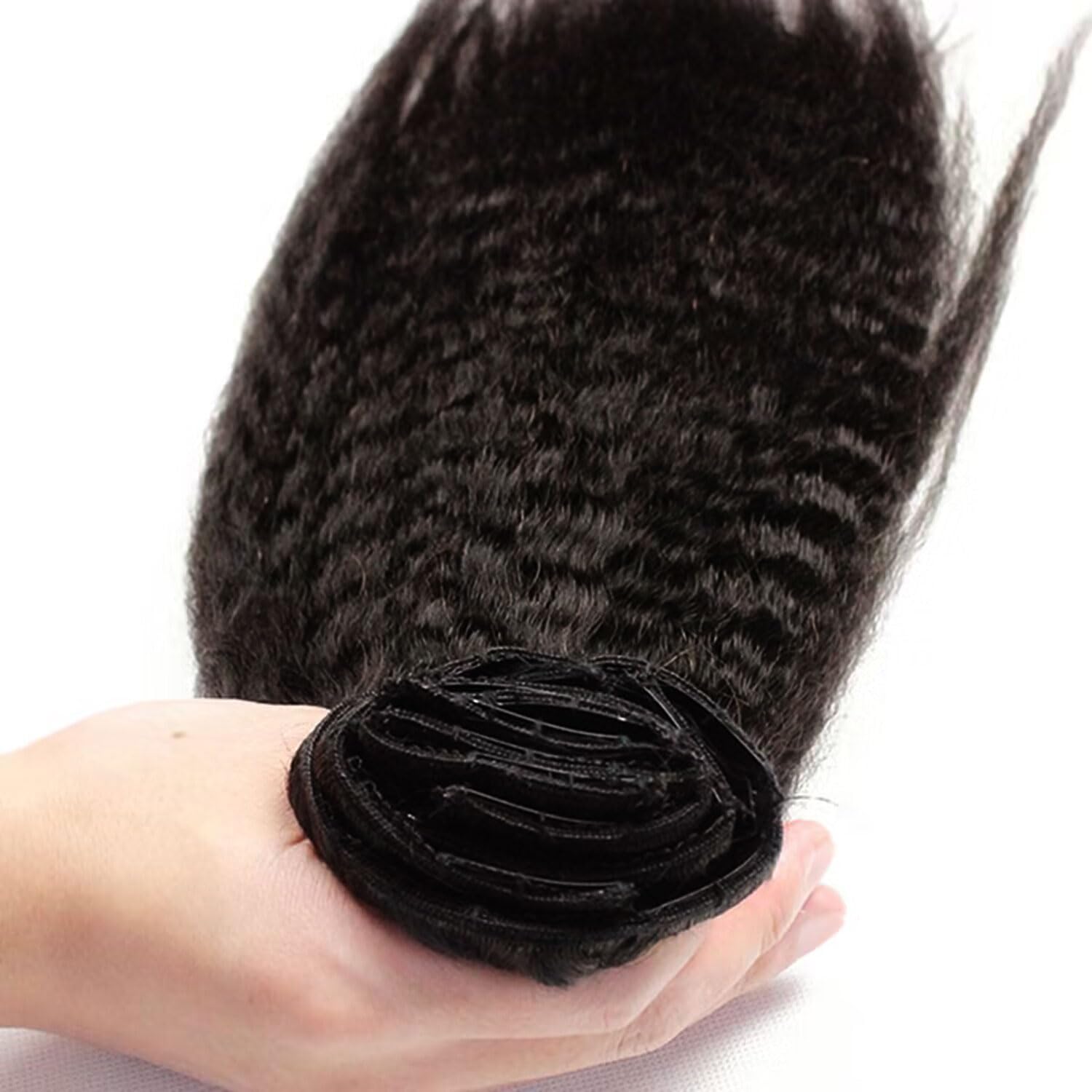 Loxxy Kinky Yaki Straight Clip-in Hair Extensions - 100% Real Human Hair for Black Women | 7-Piece Set (120g, 16in) | Double Weft for Big Volume & Soft Natural Look | Perfect for Daily Wear, Parties & Special Occasions